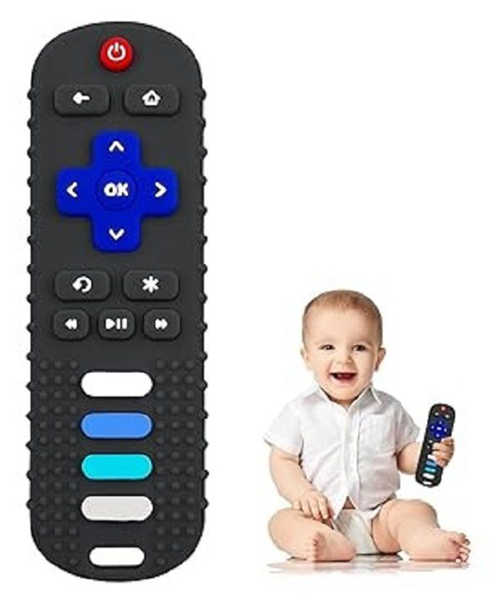 Teri Beri Baby Teether Toy Chew Toys for Babies 3-24 Months TV Remote Control Shape Teething Relief for Infants (Black)-image-30