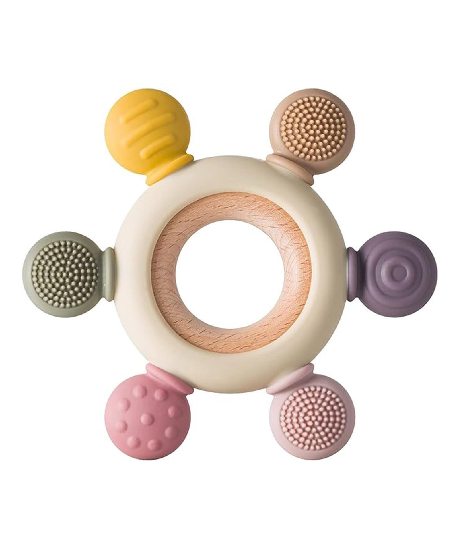 Teri Beri Silicone & Wooden Baby Teether for 3+ Months BPA Free Soft Teething Toy Safe Teether for Infants Round Shape Multicolor-picture-36