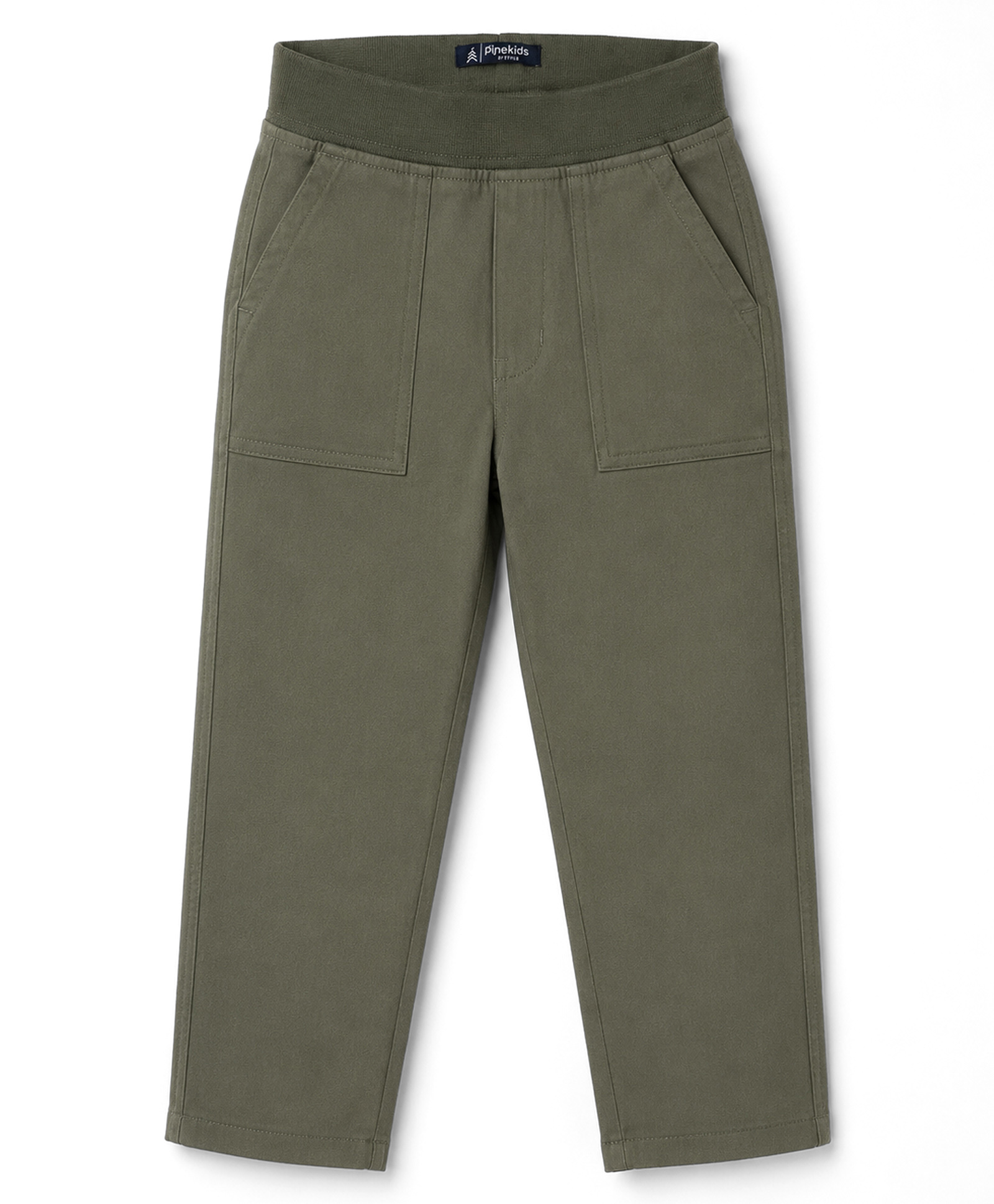 Pine Kids Cotton Elastane Woven Full Length Solid Colour Trouser with Front Pockets - Olive-picture-27