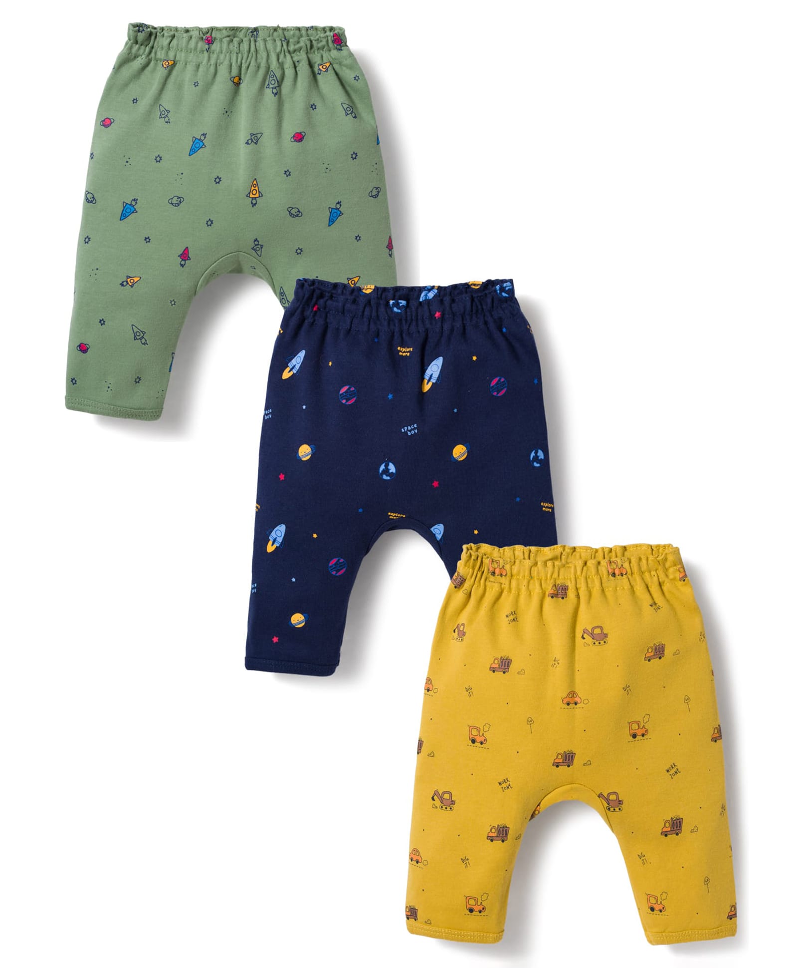 Simply Interlock Knit Full Length Space Theme Printed Diaper Leggings Pack Of 3 - Multicolor-picture-24