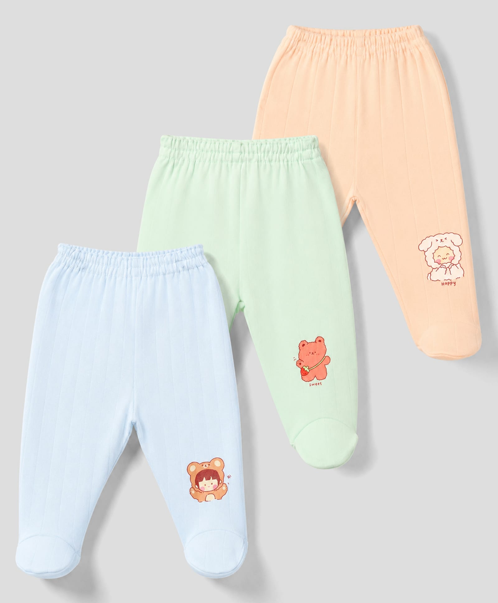 Simply Cotton Knit Full Length Animal Printed Bootie Leggings Pack Of 3 - Peach Light Green & Blue-image-40