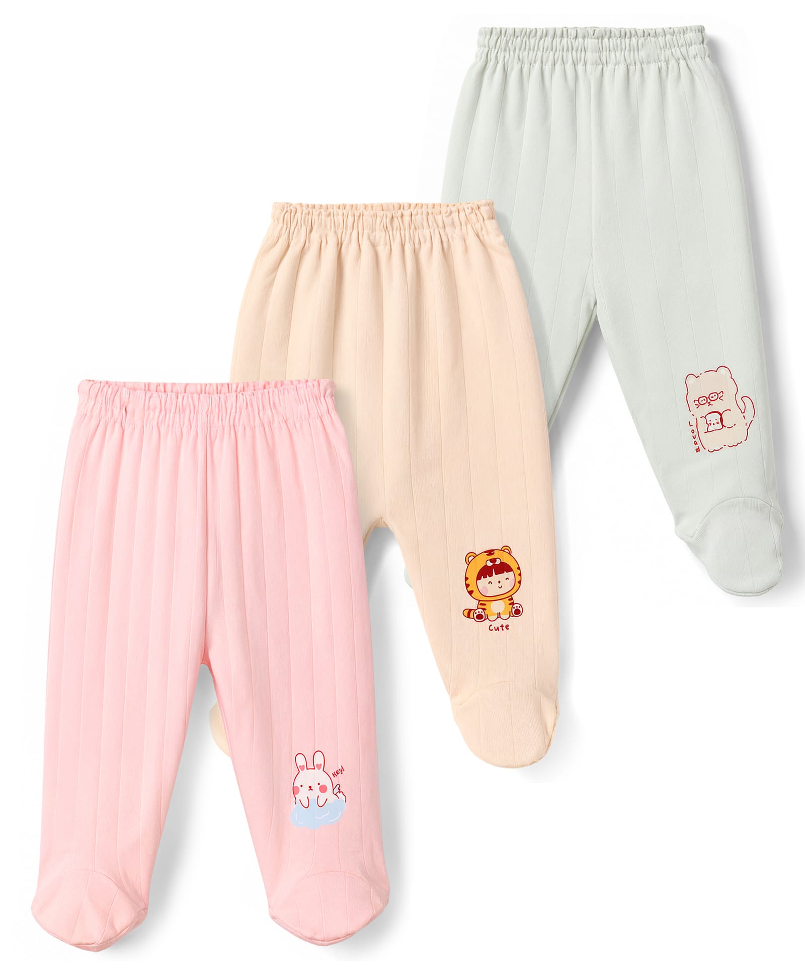 Simply Cotton Knit Full Length Animal Printed Bootie Leggings Pack Of 3 - Pink Grey & Peach-image-42