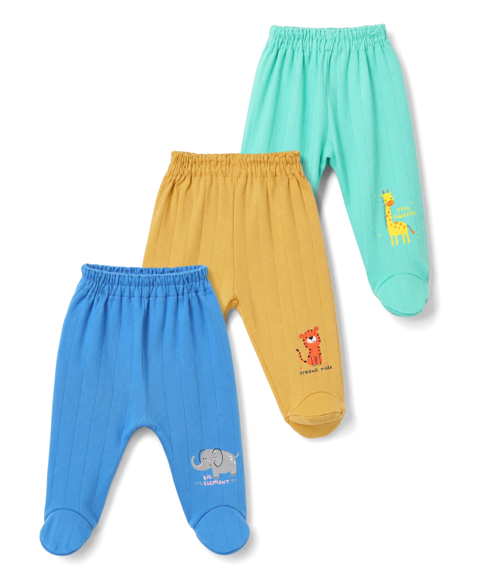 Simply Cotton Knit Full Length Animal Printed Bootie Leggings Pack Of 3 - Royal Blue Mustard & Sea Green-image-39
