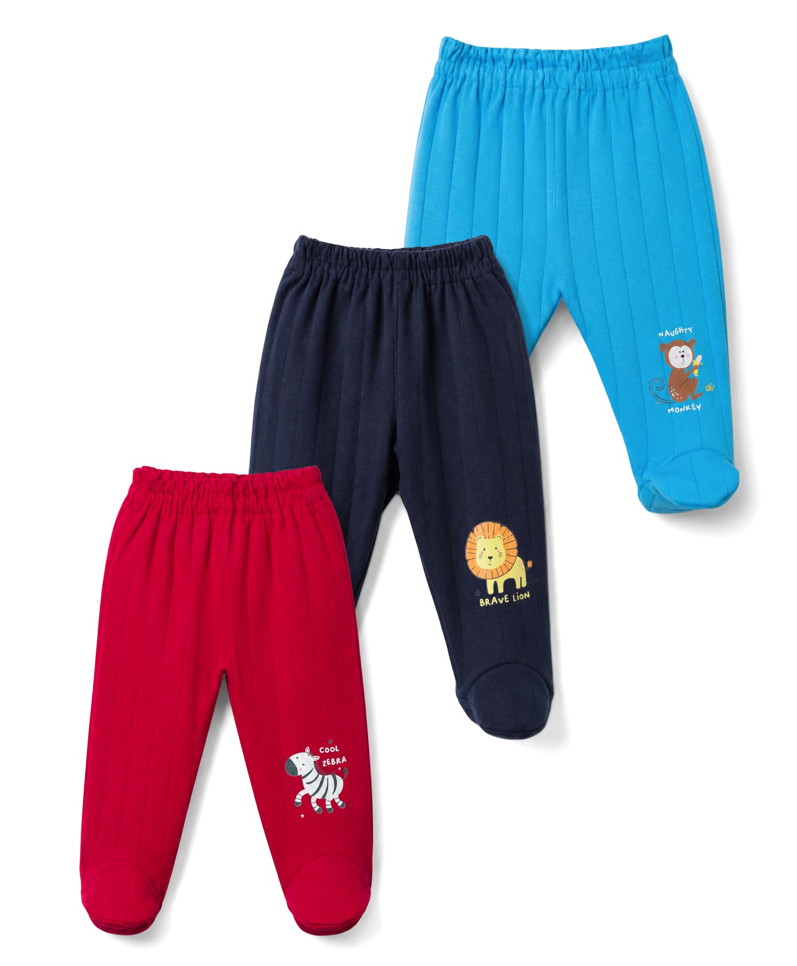 Simply Cotton Knit Full Length Animal Printed Bootie Leggings Pack Of 3 - Red Navy & Light Blue-image-27