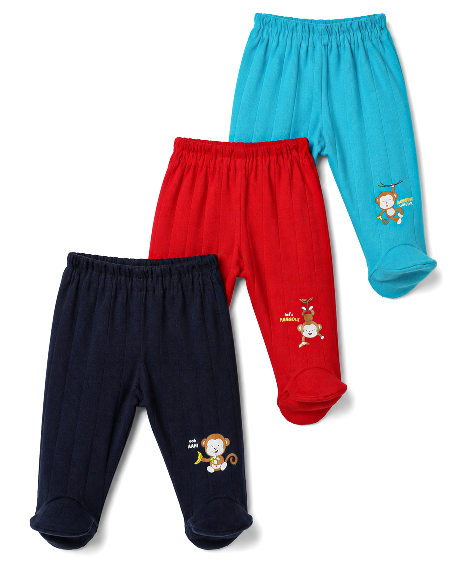 Simply Cotton Knit Full Length Animal Printed Bootie Leggings Pack Of 3 - Red Navy & Light Blue-picture-23