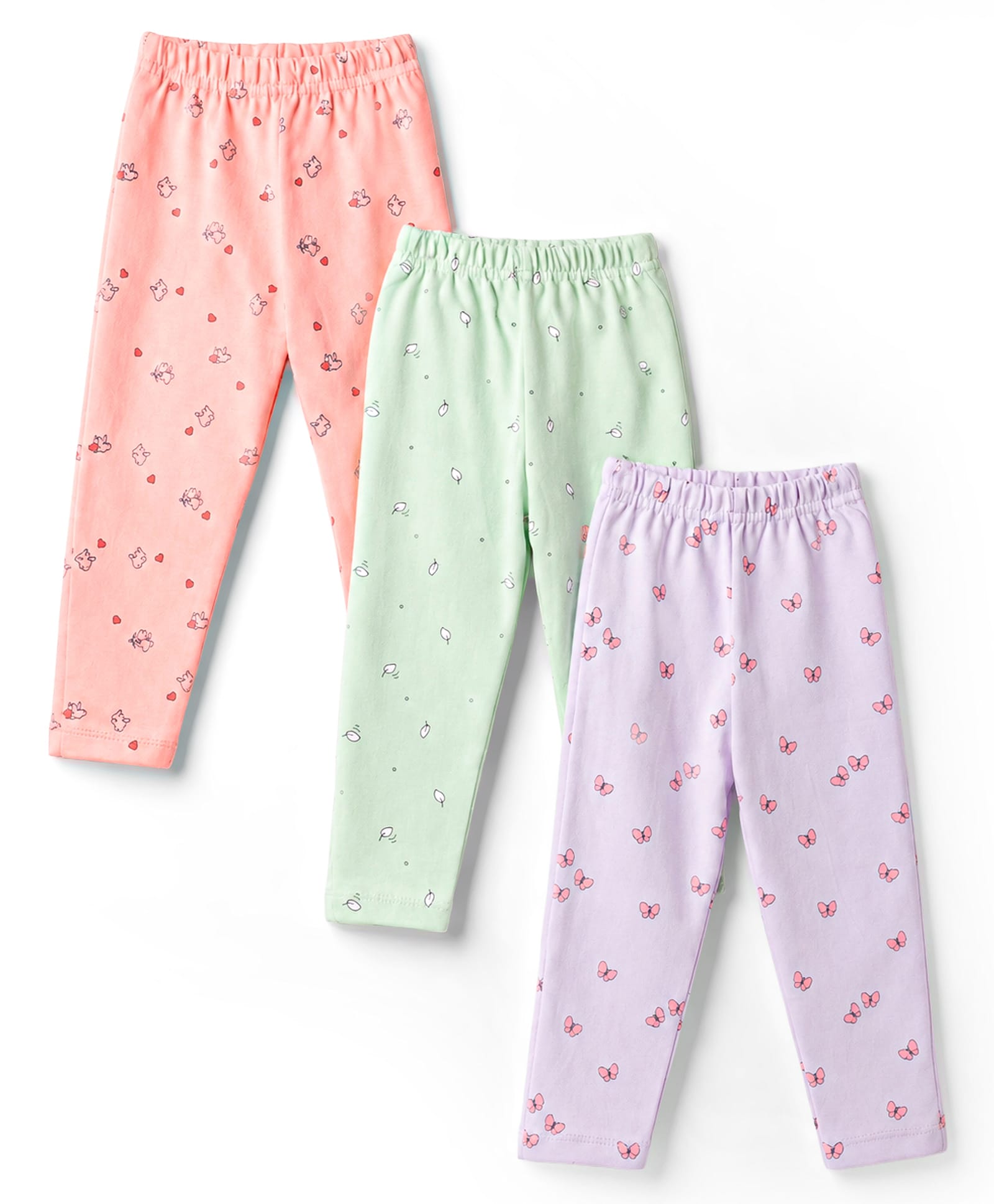 Simply Interlock Knit Full Length Hearts & Butterfly Printed Lounge Pants Pack Of 3 - Lilac Peach & Light Green-image-45