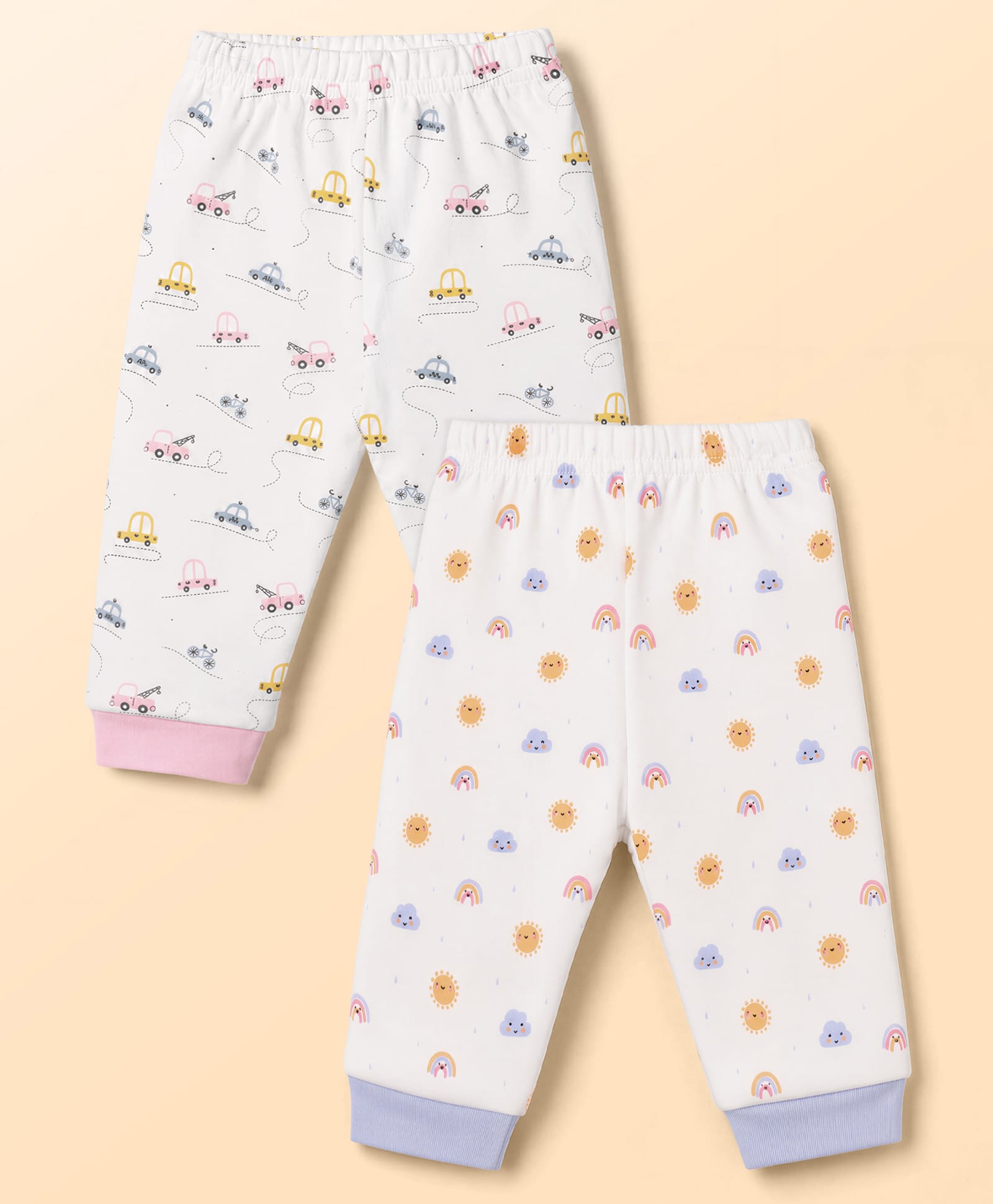 Simply Interlock Knit Full Length Vehicles & Rainbow Printed Lounge Pants Pack Of 2 - White-picture-18