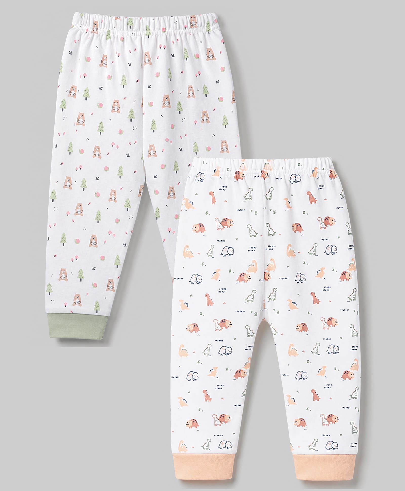 Simply Interlock Knit Full Length Dino & Bear Printed Lounge Pants Pack Of 2 - White-image-16