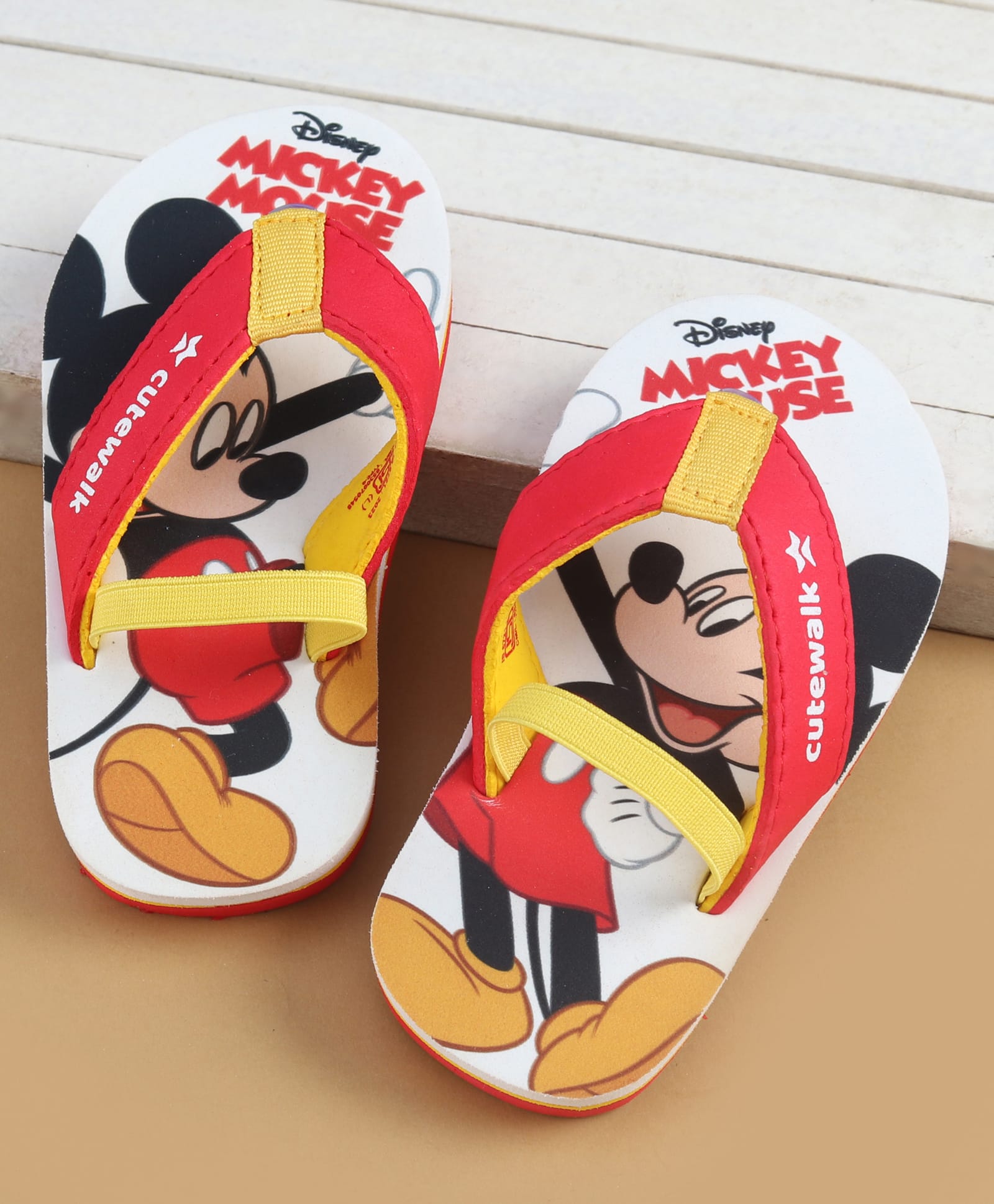 Cute Walk by Babyhug Disney Flip Flops with Back Strap & Mickey Mouse Print - Red-image-34