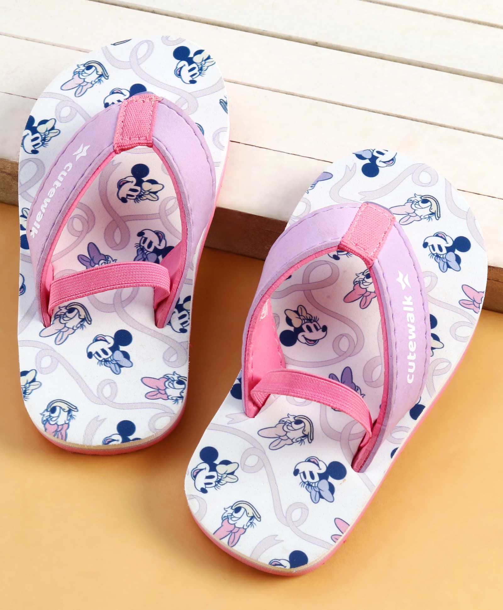 Cute Walk by Babyhug Disney Back Strap Closure Flip Flops With Minnie Mouse Print - White & Purple-picture-12