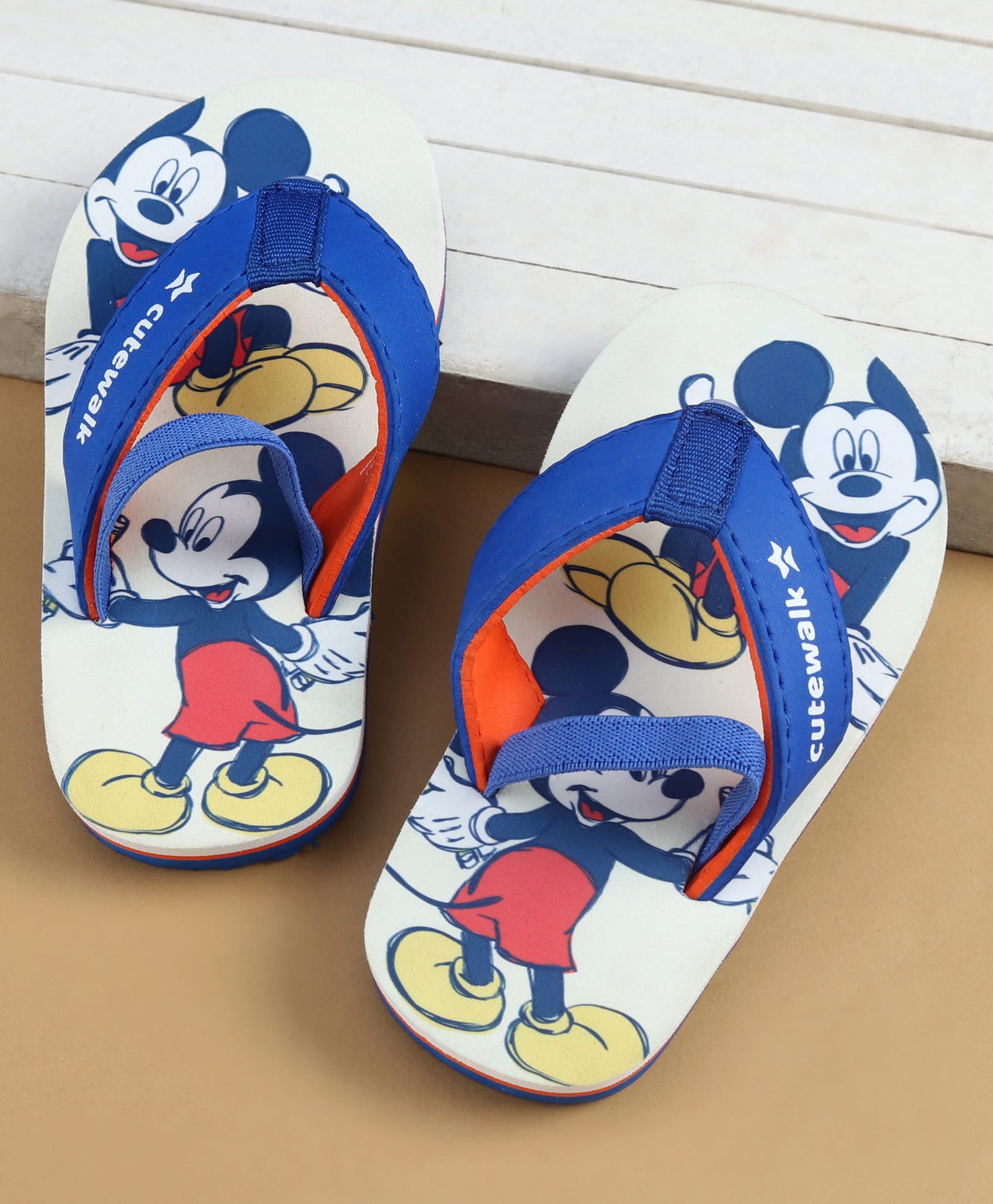 Cute Walk by Babyhug Disney Flip Flops with Back Strap & Mickey Mouse Print - Blue-picture-24