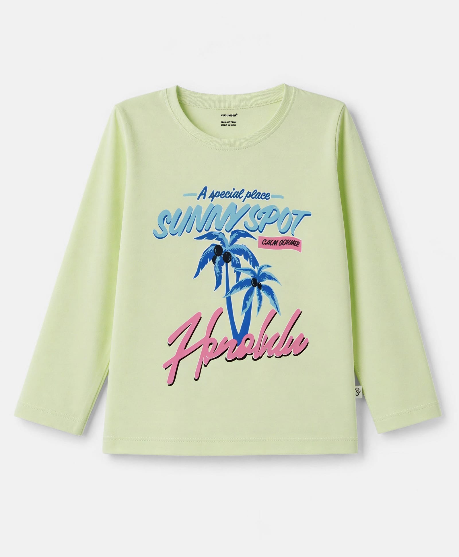 CUCUMBER Sinker Knit Full Sleeves T-Shirt with Tropical Theme Print - Olive-image-27