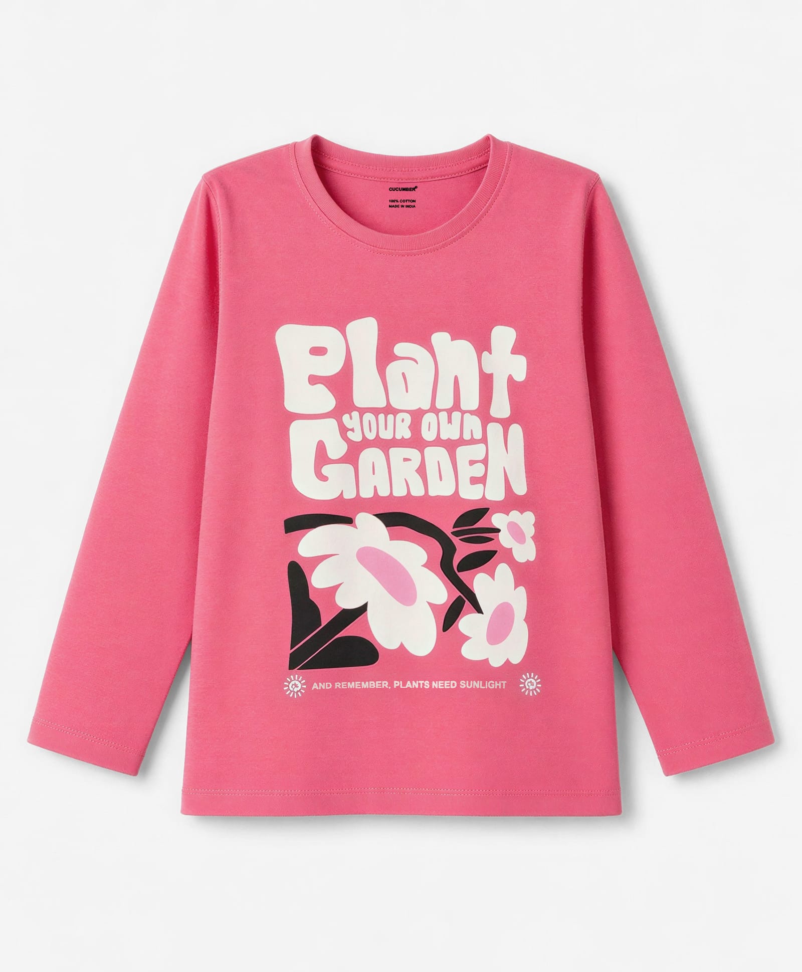 CUCUMBER Sinker Knit Full Sleeves T-Shirt with Floral & Text Print - Coral-picture-10