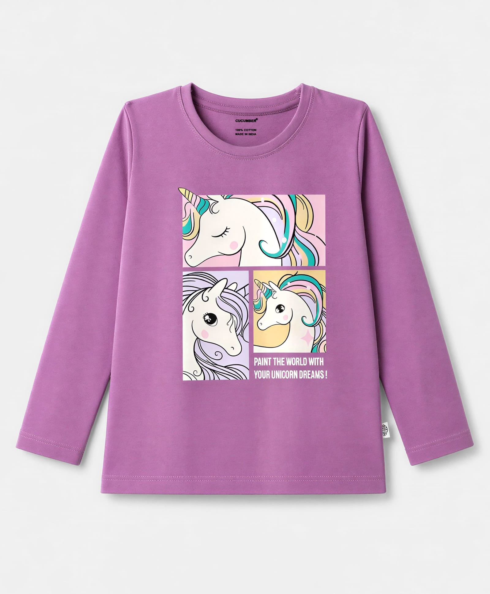 CUCUMBER Sinker Knit Full Sleeves T-Shirt with Unicorn Print - Plum-image-26