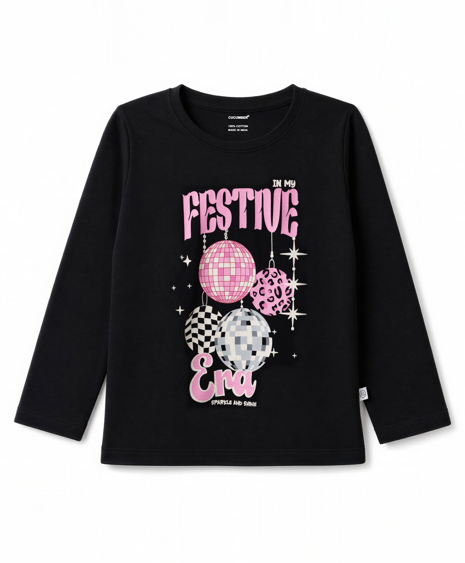 CUCUMBER Sinker Knit Full Sleeves T-Shirt with Festive Print - Black-image-12