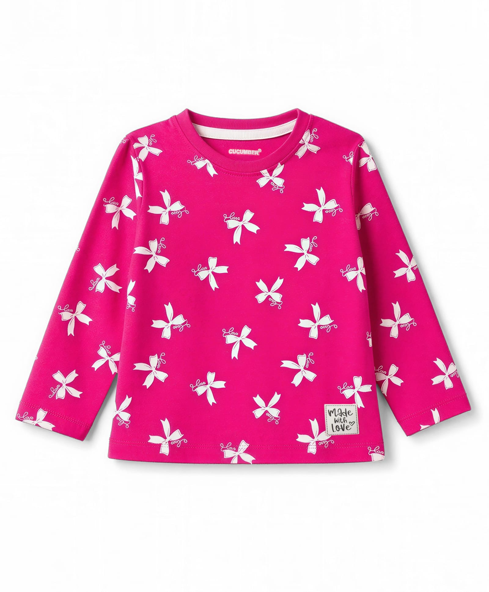 CUCUMBER Sinker Knit Full Sleeves T-Shirt with Bow Print - Dark Pink-image-46