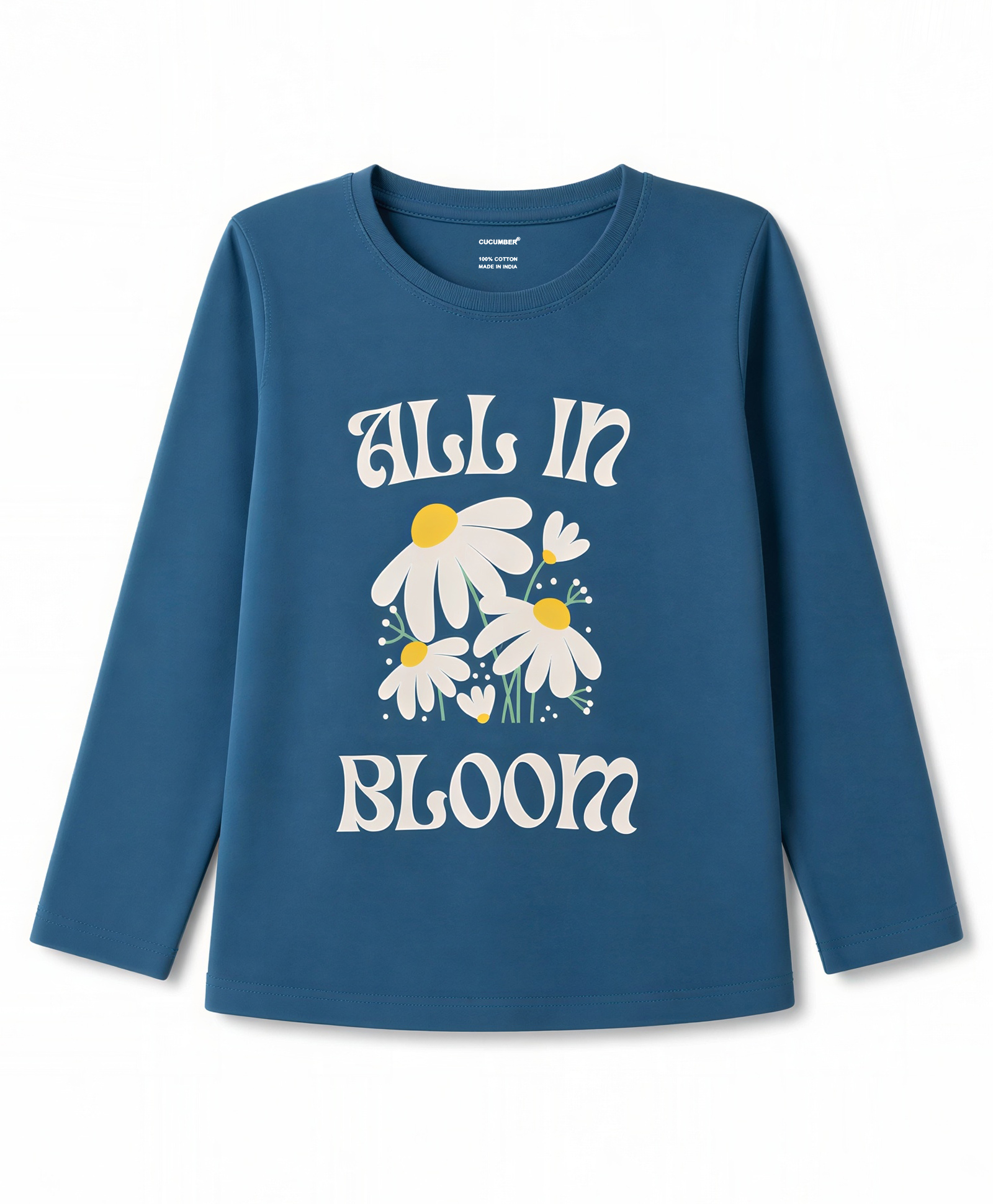 CUCUMBER Sinker Knit Full Sleeves Floral Printed T-Shirt - Blue-picture-13