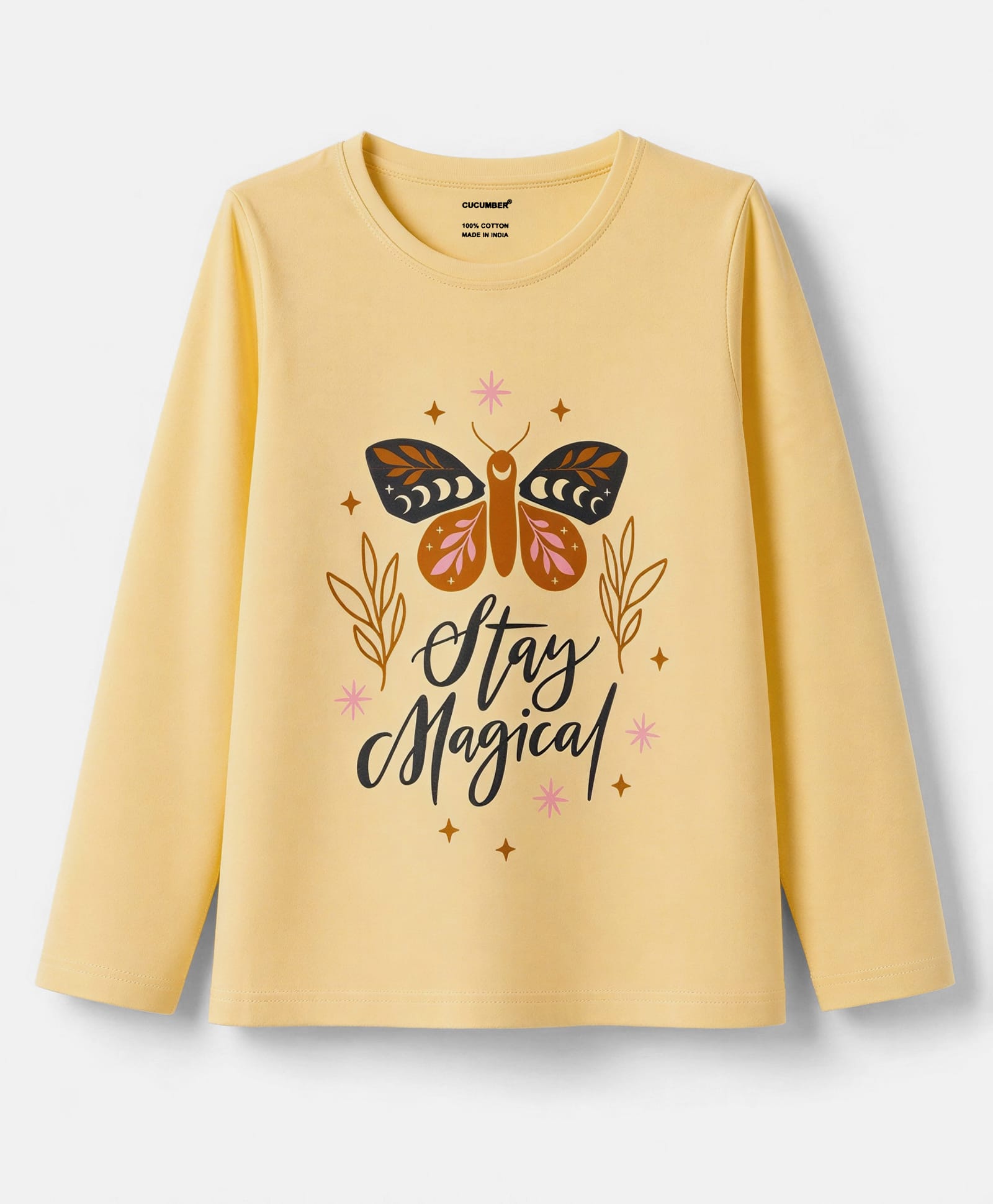 CUCUMBER Sinker Knit Full Sleeves Butterfly Printed T-Shirt - Yellow-picture-14