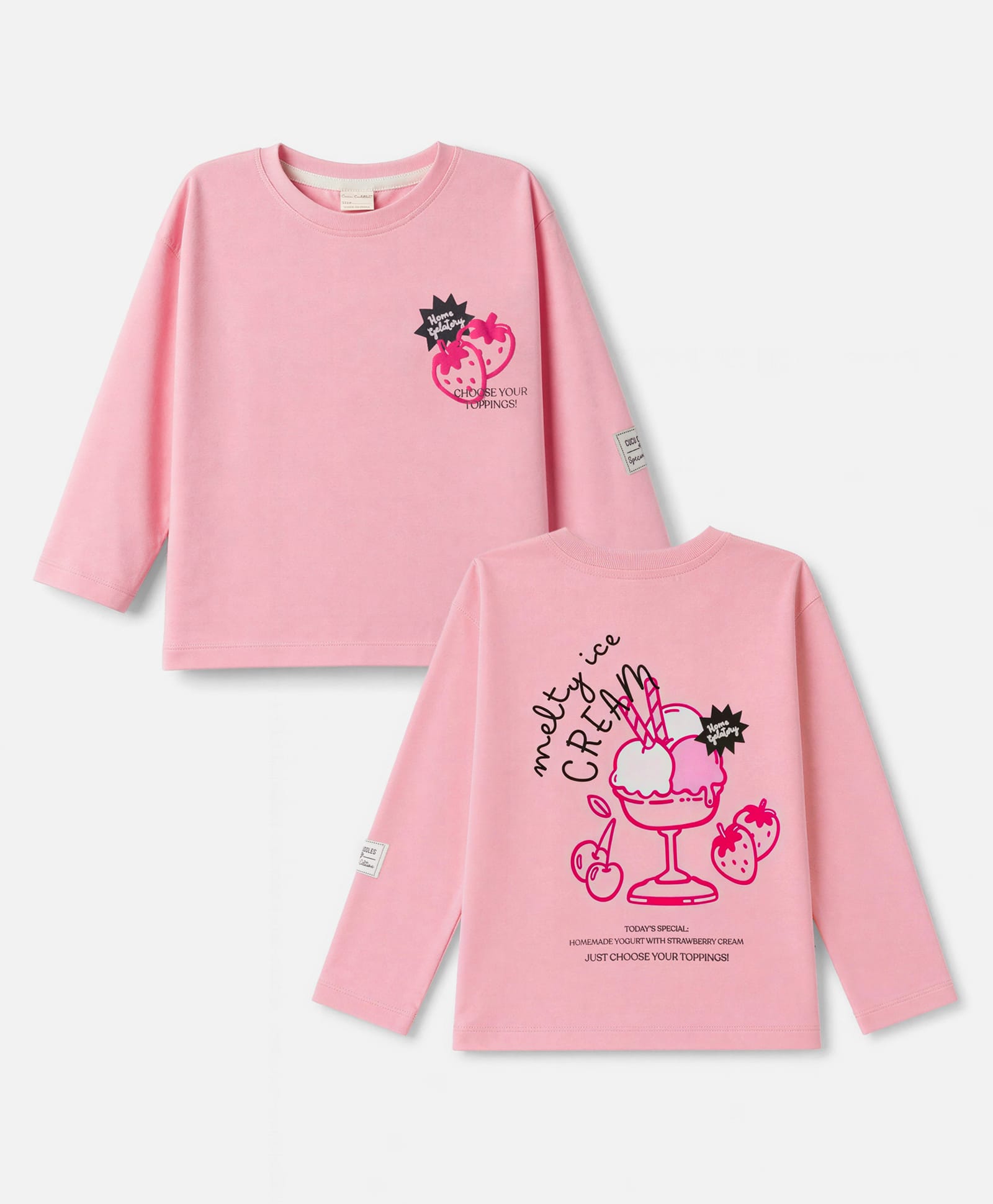 CUCUMBER Sinker Knit Full Sleeves T-Shirt with Front & Back Ice Cream Print - Pink-image-44