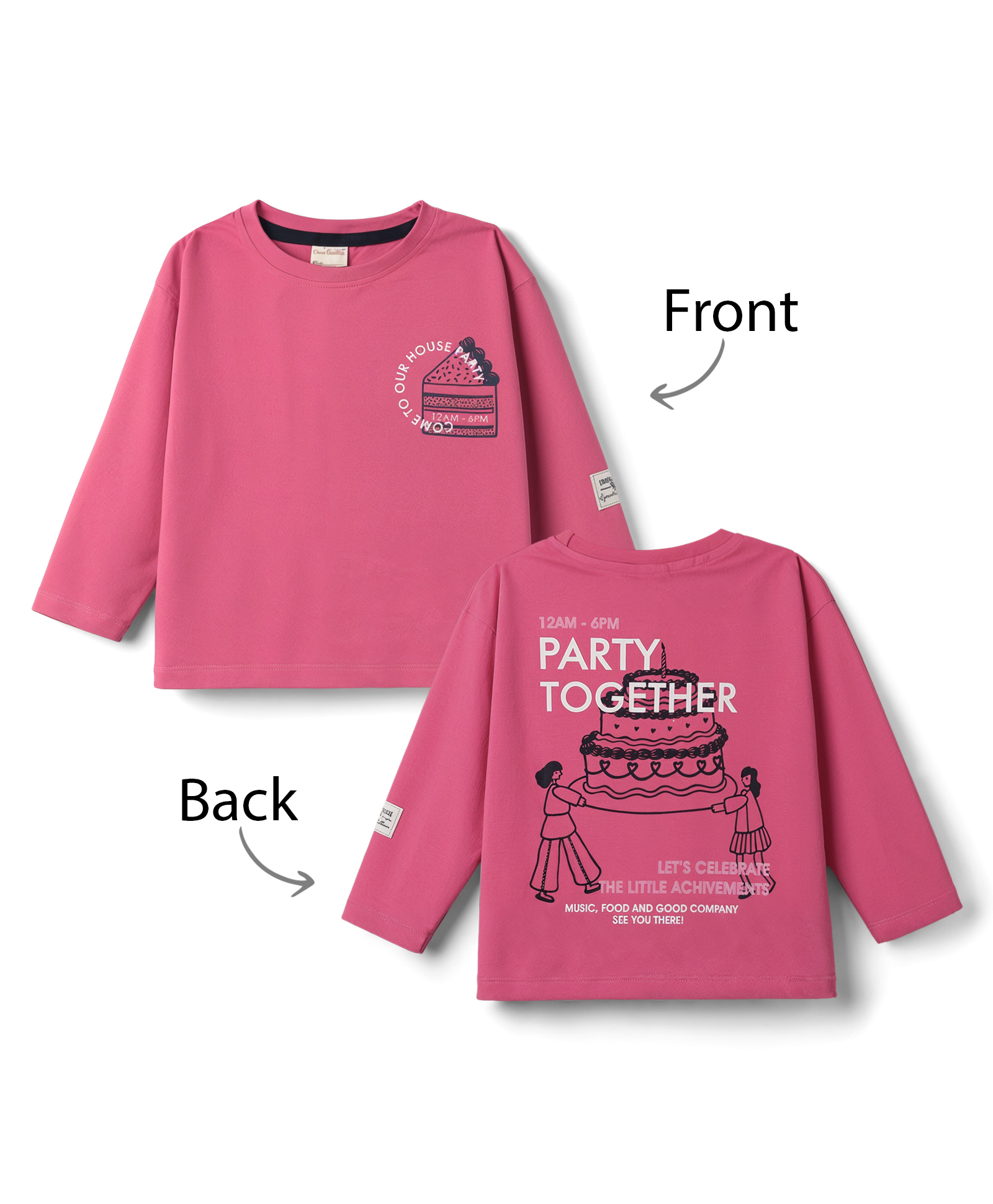 CUCUMBER Sinker Knit Full Sleeves T-Shirt with Front & Back Cake Print -Dark Pink-picture-2