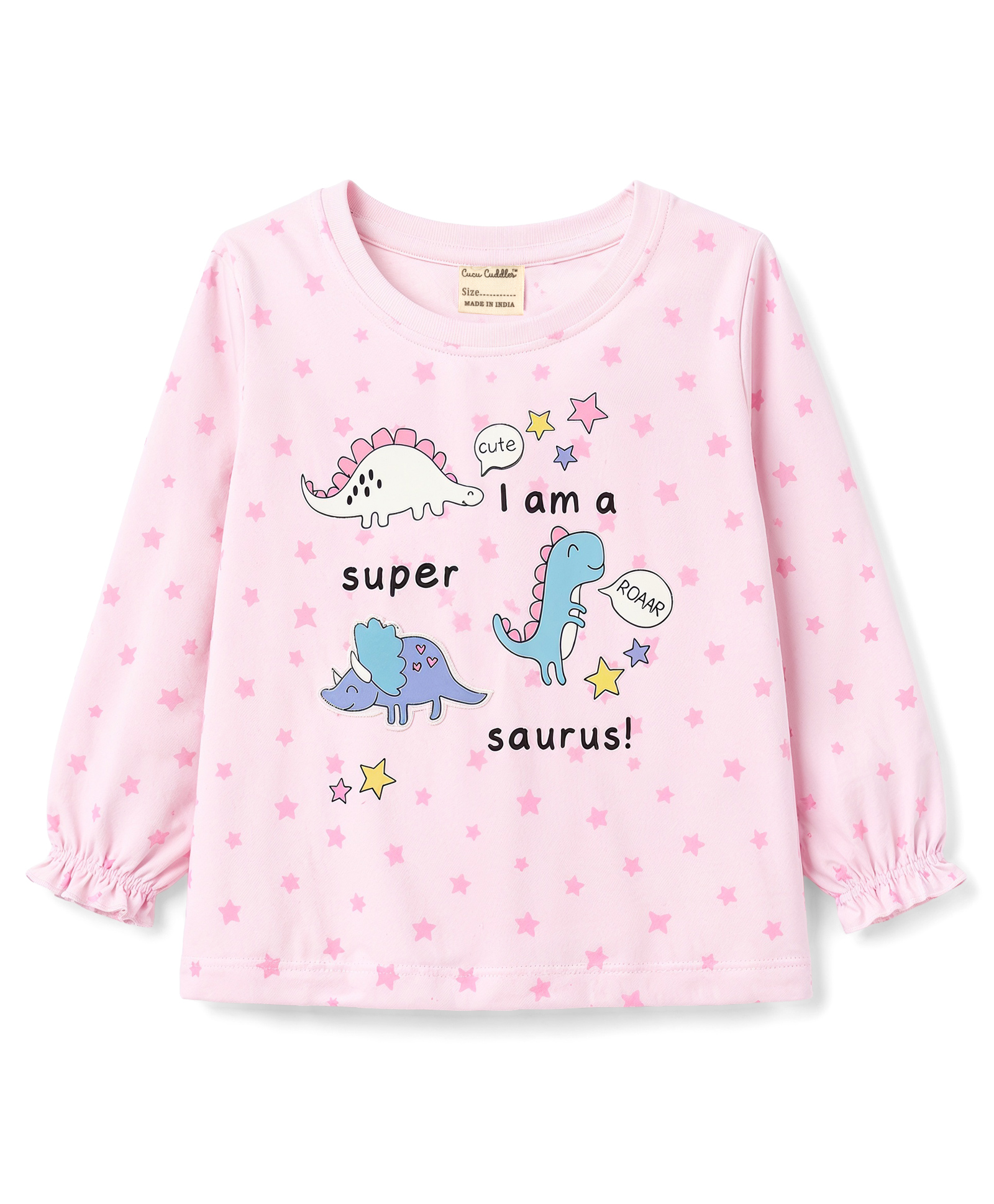 CUCUMBER Sinker Knit Full Sleeves Dino Printed T-Shirt - Pink-picture-12