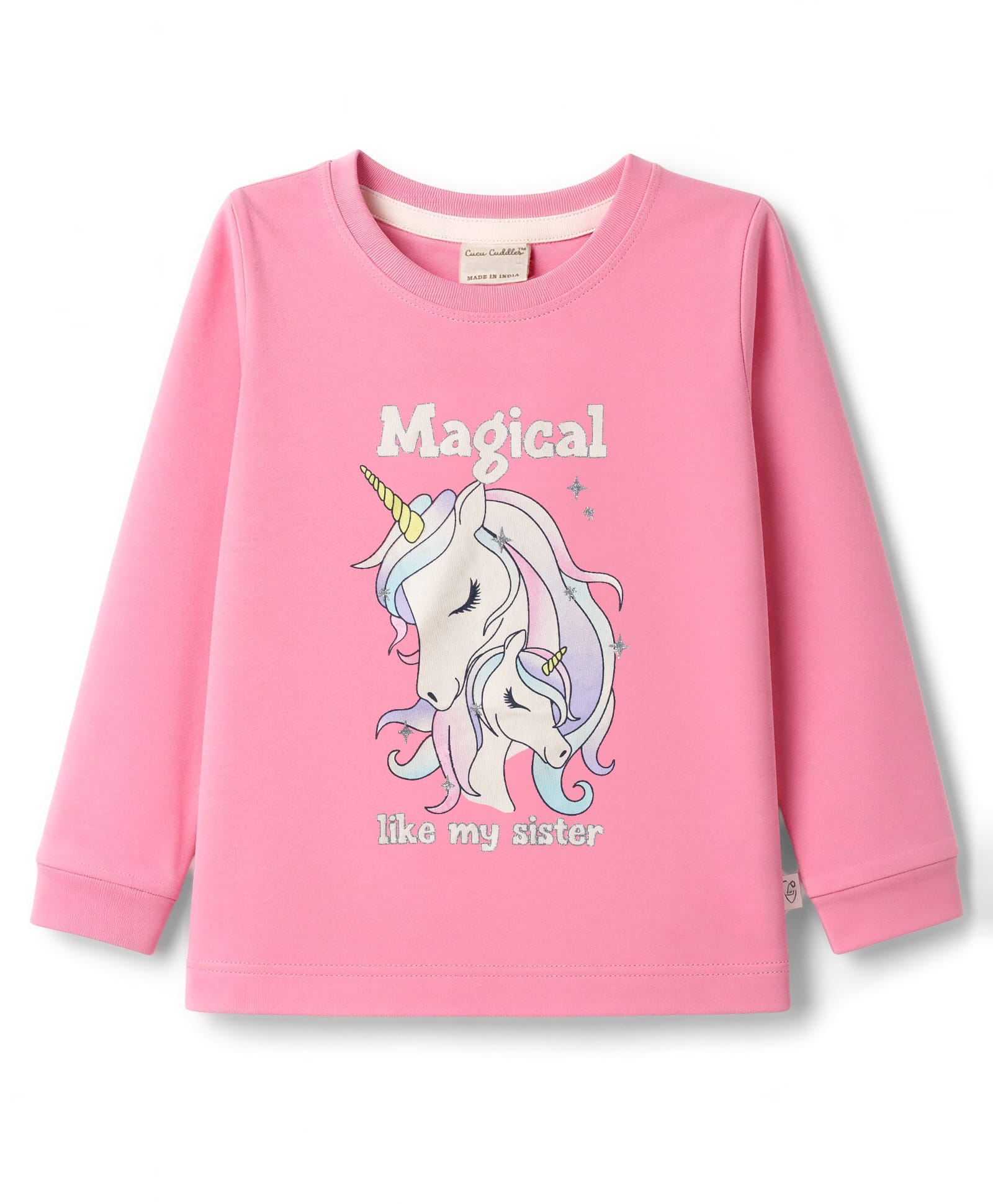 CUCUMBER Sinker Knit Full Sleeves Unicorn Printed T-Shirt - Pink-picture-1