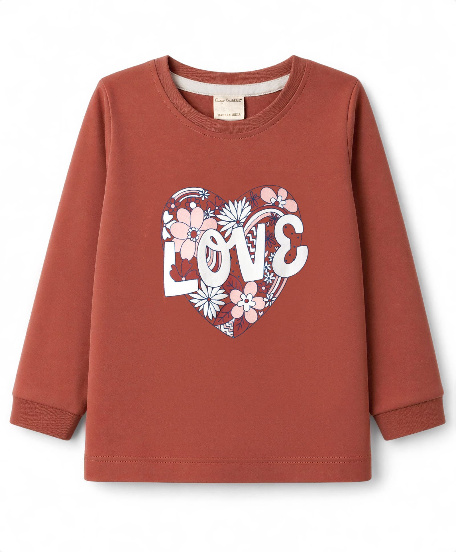 CUCUMBER Sinker Knit Full Sleeves Floral & Text Printed T-Shirt - Rust-picture-18