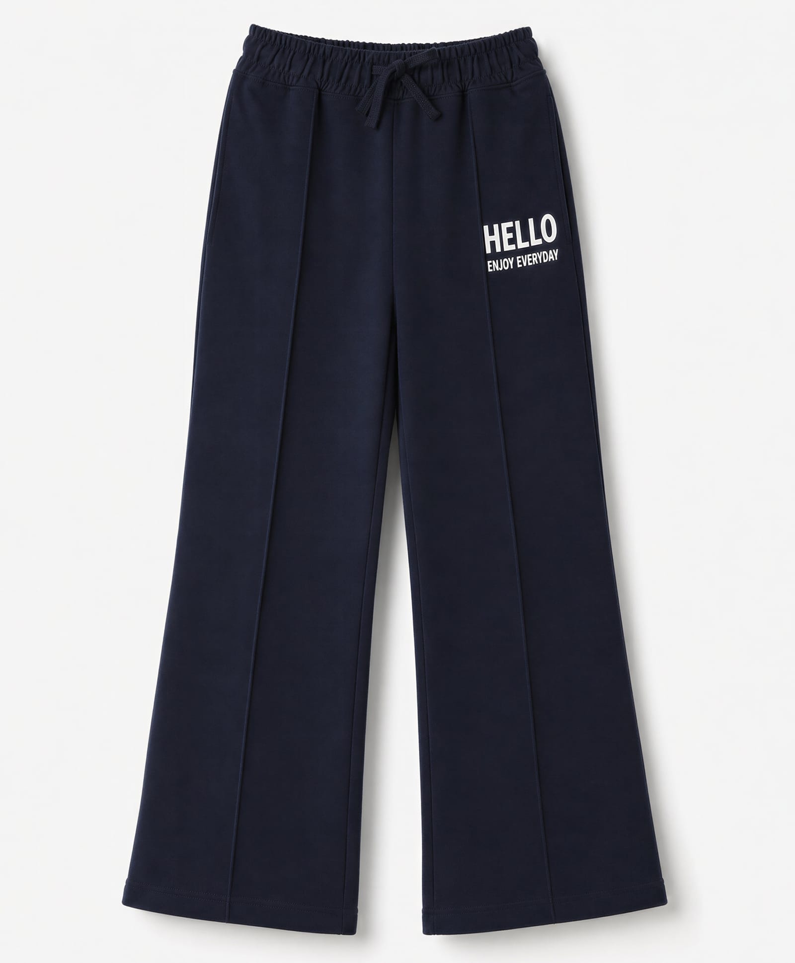 Pine Kids Cotton Knit Full Length Lounge Pants With Hello Enjoy Everyday Text Print- Navy Blue-image-44