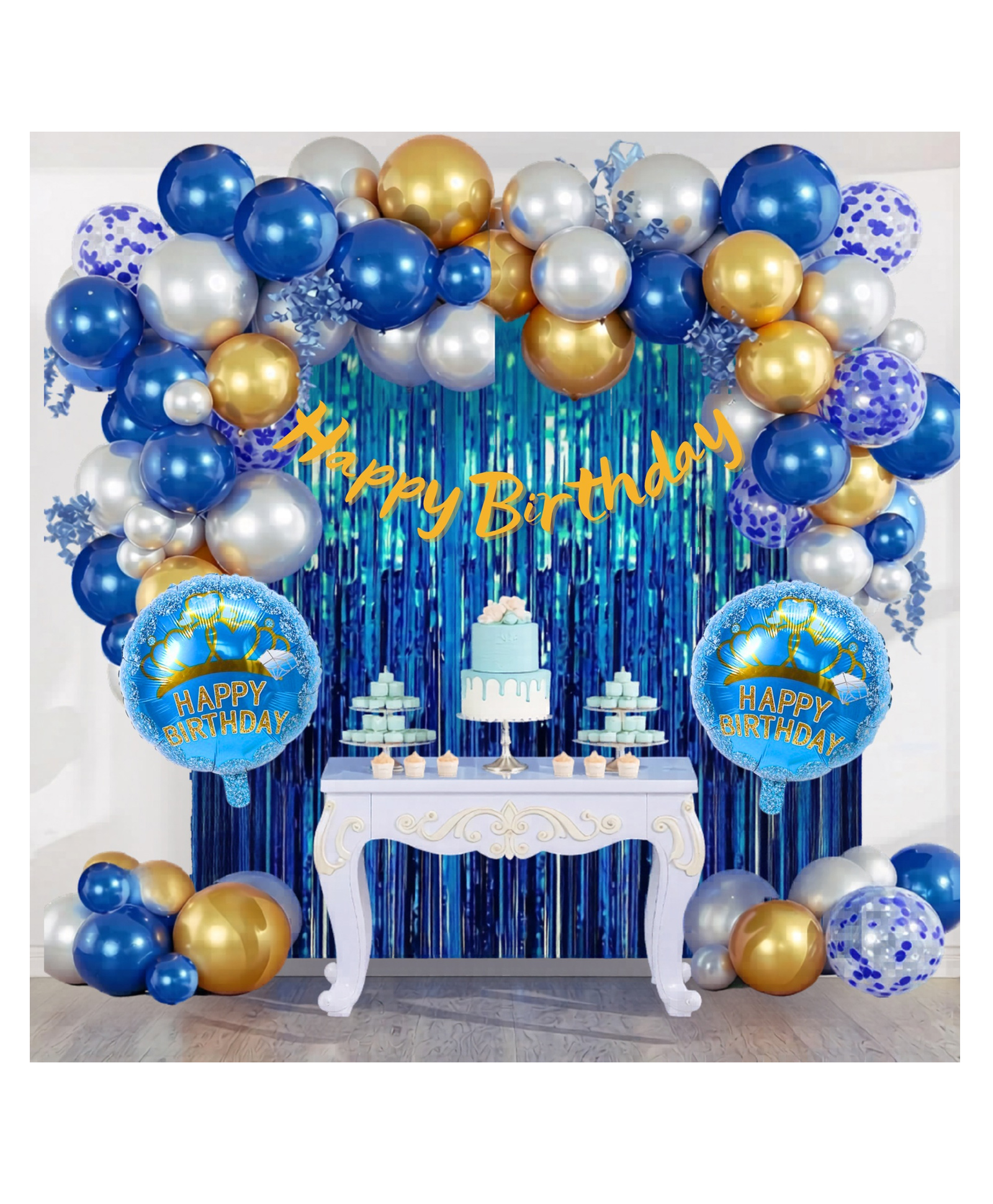 Puchku Happy Birthday Decoration Kit For Boys- 44 Pcs,Happy Birthday Banner, Fringe Curtains, Balloons for Birthday, Foil Balloons, Baby Birthday Decoration Items-image-10