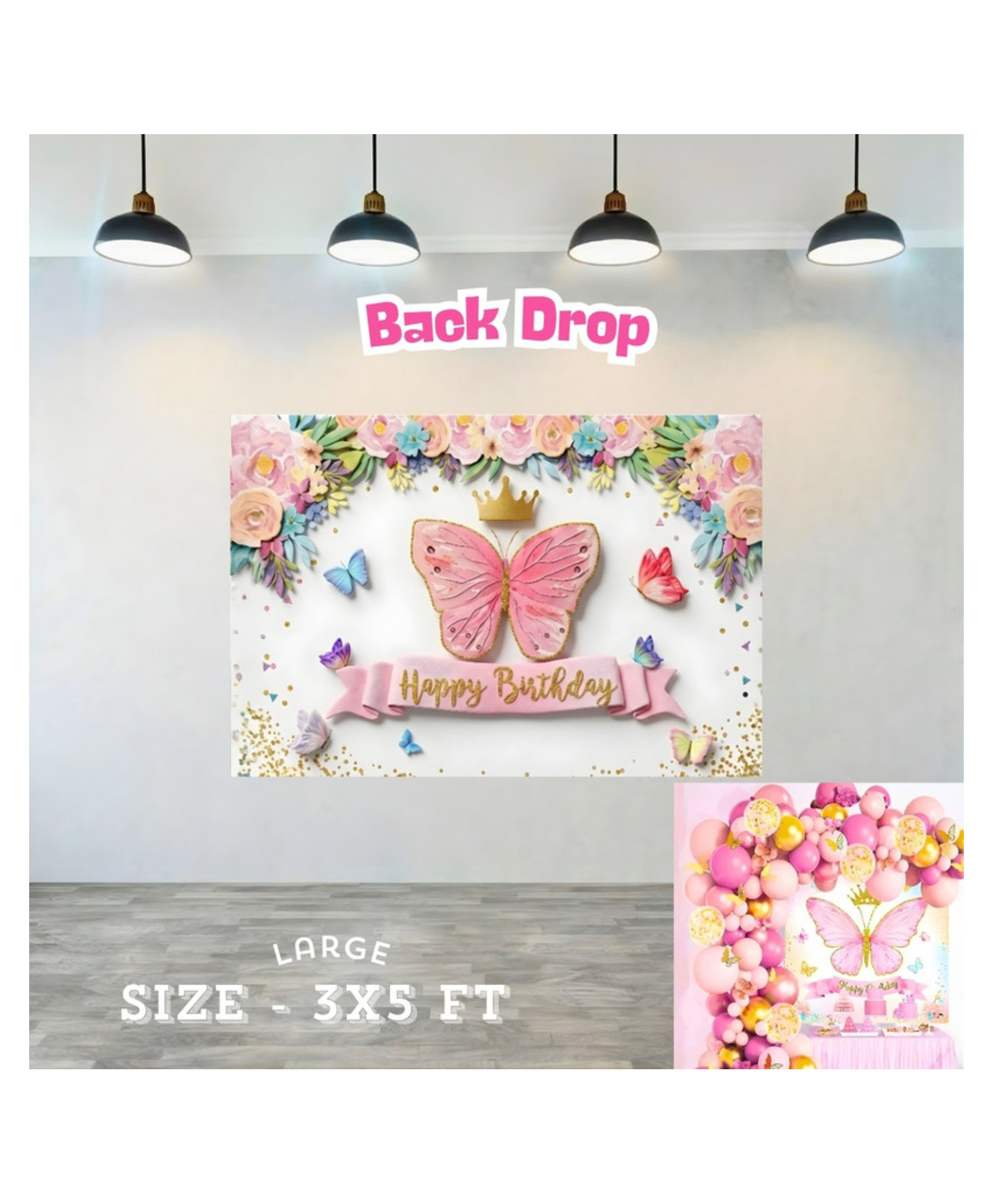 Puchku Butterfly Theme Birthday Party Backdrop - 3x5 ft-image-22