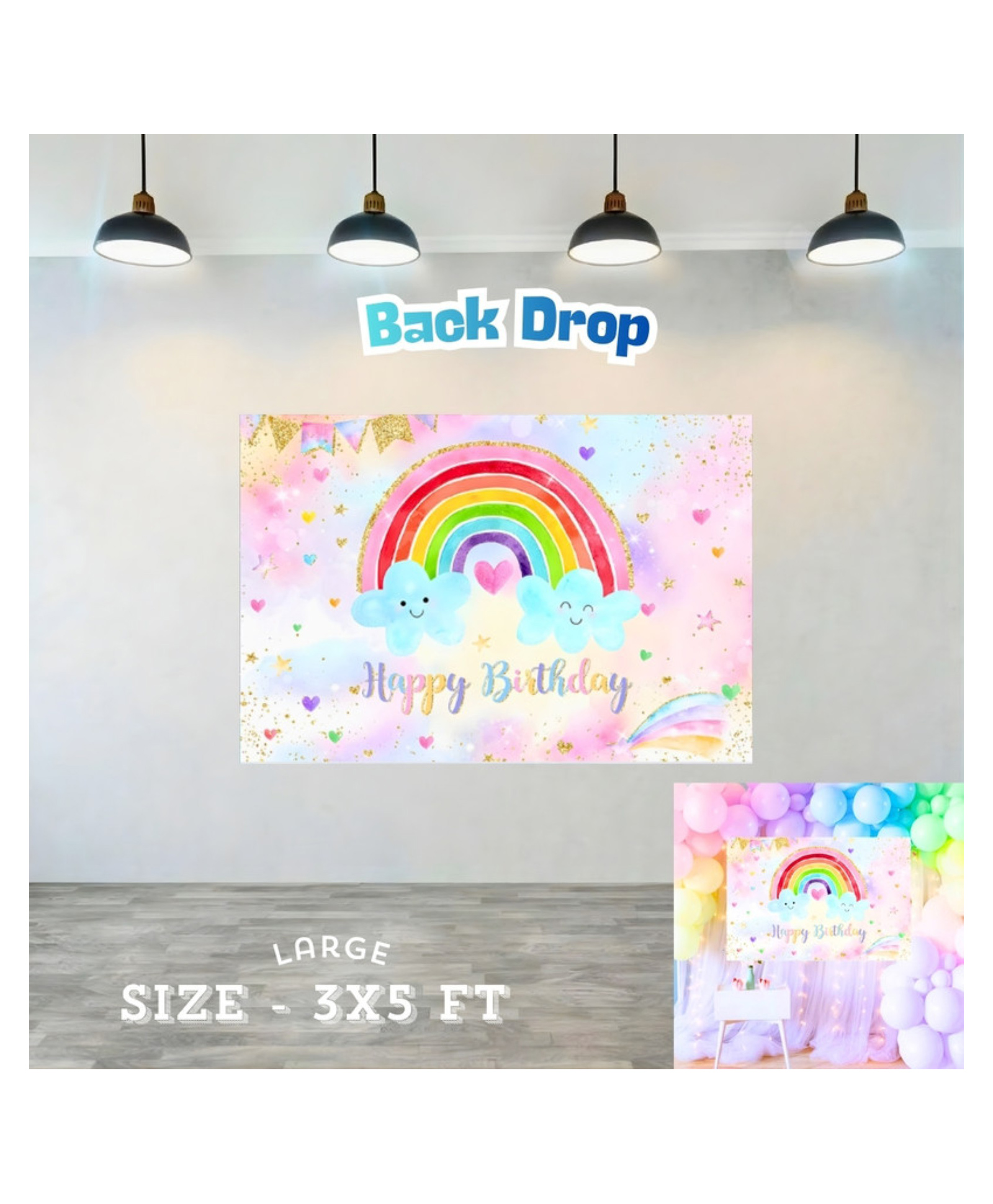Puchku Rainbow Theme Birthday Party Backdrop - 3x5 ft-image-13