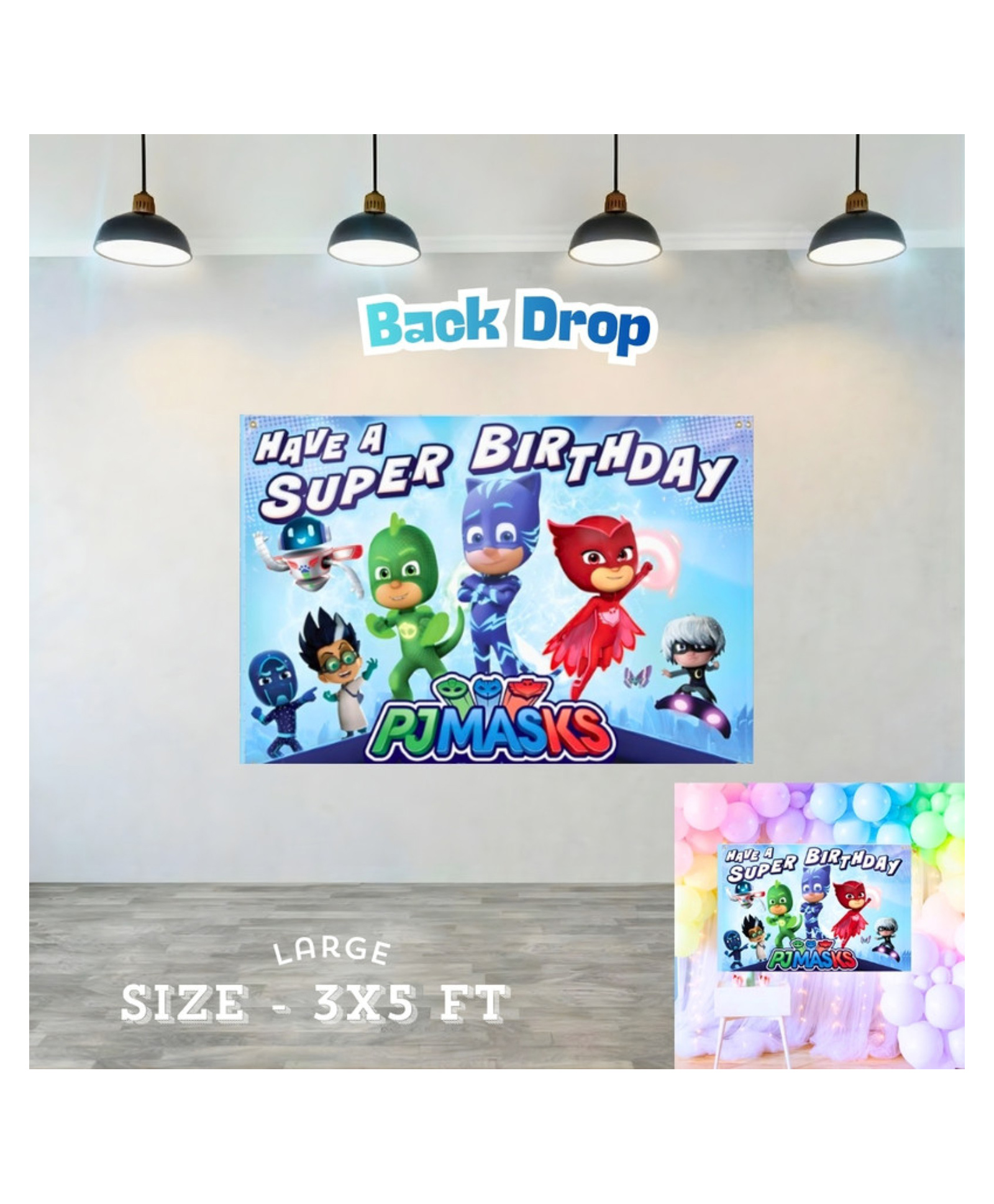 Puchku PJ Mask Theme Birthday Party Backdrop - 3x5 ft-image-31