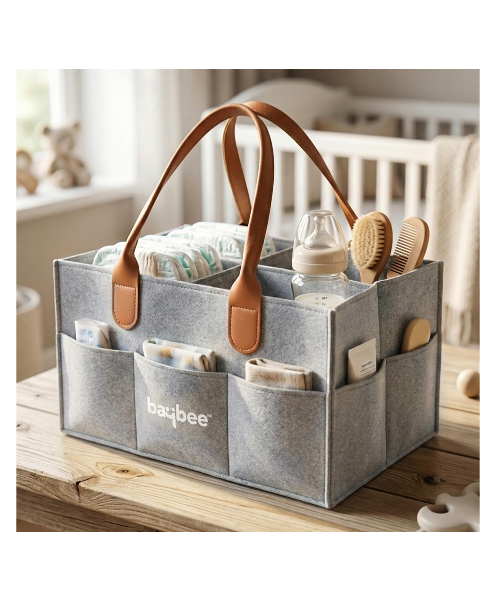 BAYBEE Tidy Stylish & Modern Diaper Bag for Mothers for Travel | Large Capacity Storage Diaper Bag | Strong & Sturdy Baby Organizer Storage | Portable Diapers Caddy Organizer (Light Grey)-picture-13