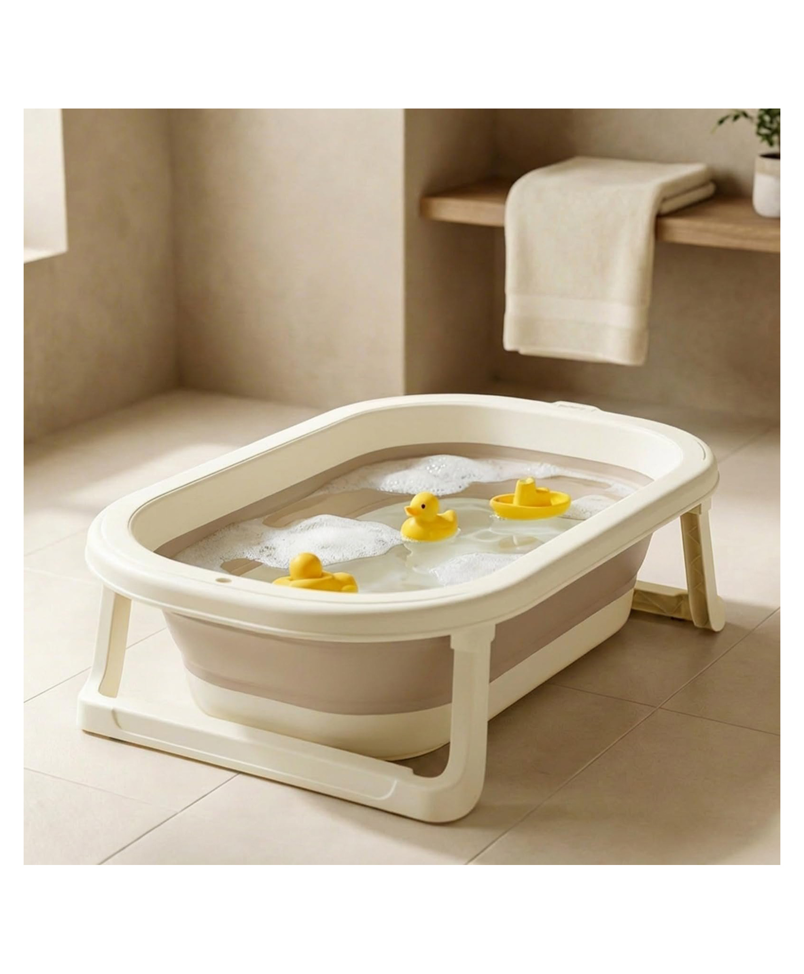 BAYBEE Baby Bath Tub for 0 to 5 Years | Bath Tub for Kids with Anti-Slip Base & Quick Drain | Baby Bathtub for Kids with Heat Retention Design & Effortless | Foldable Bather for NewBorn Babies (Beige)-picture-20