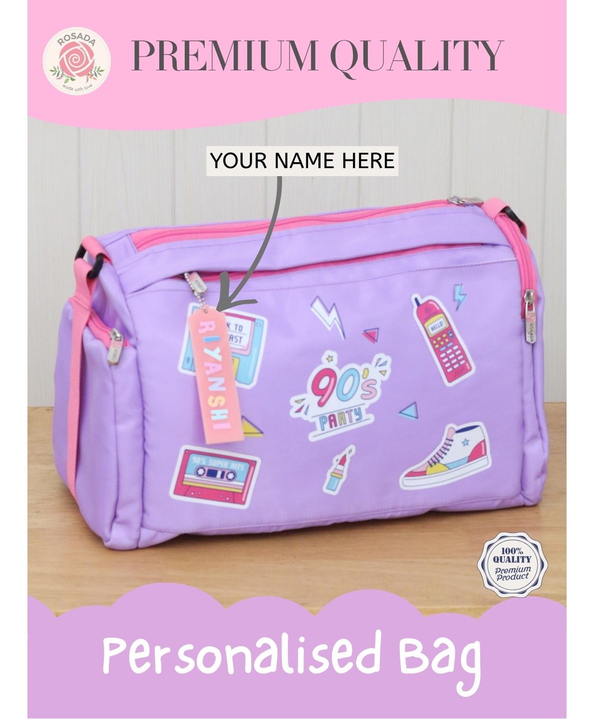 Rosada Retro DIY Sports Duffle Bag Multipurpose Easy Access Travel Bag for Kids - Purple & Pink-image-40