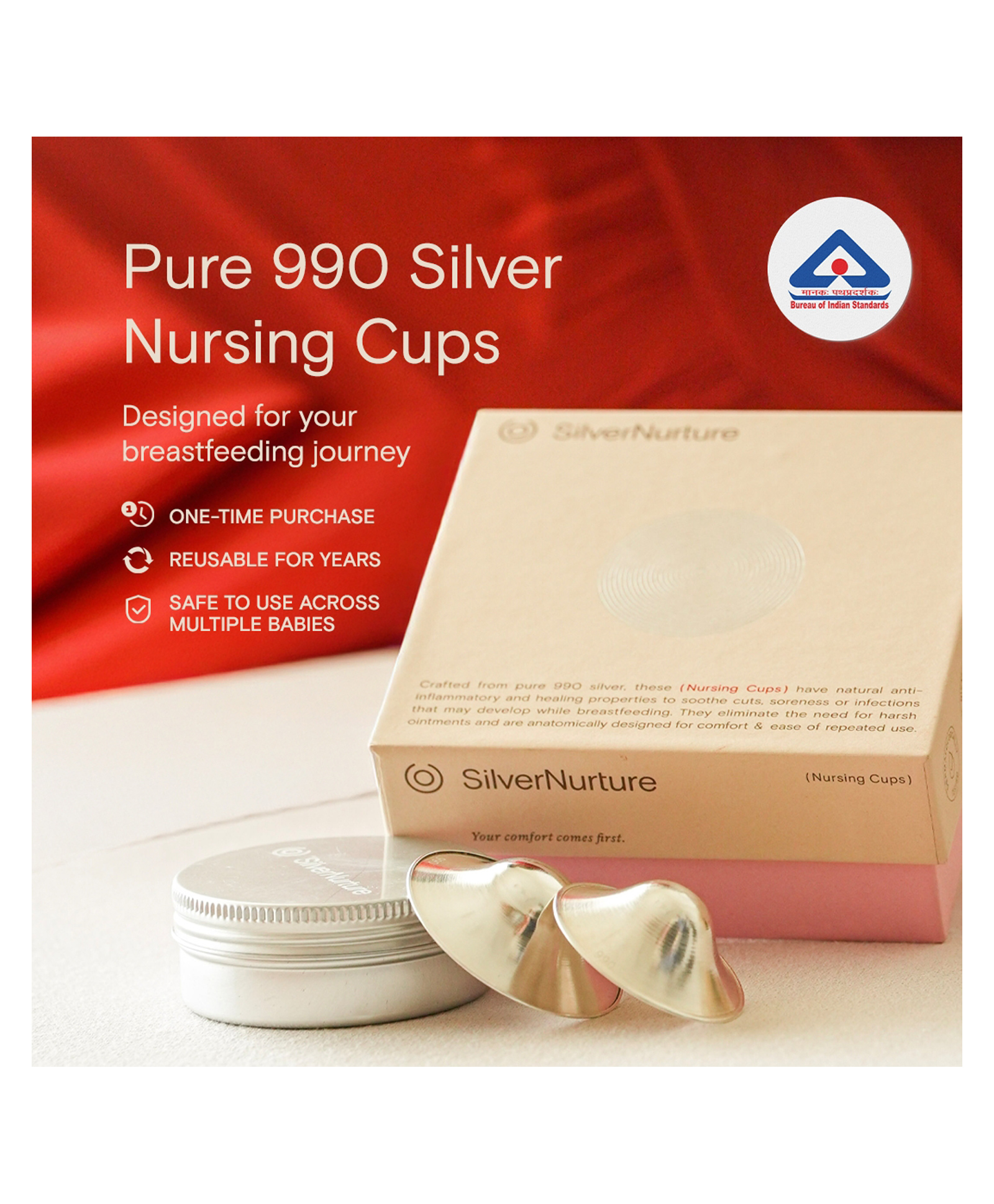 Silver Nursing Cups for Breastfeeding 990 Pure Silver BIS Certified Sore Nipple Relief | Reusable and Leak-Proof | Trusted by Lactation Experts | Buyback Available-image-3