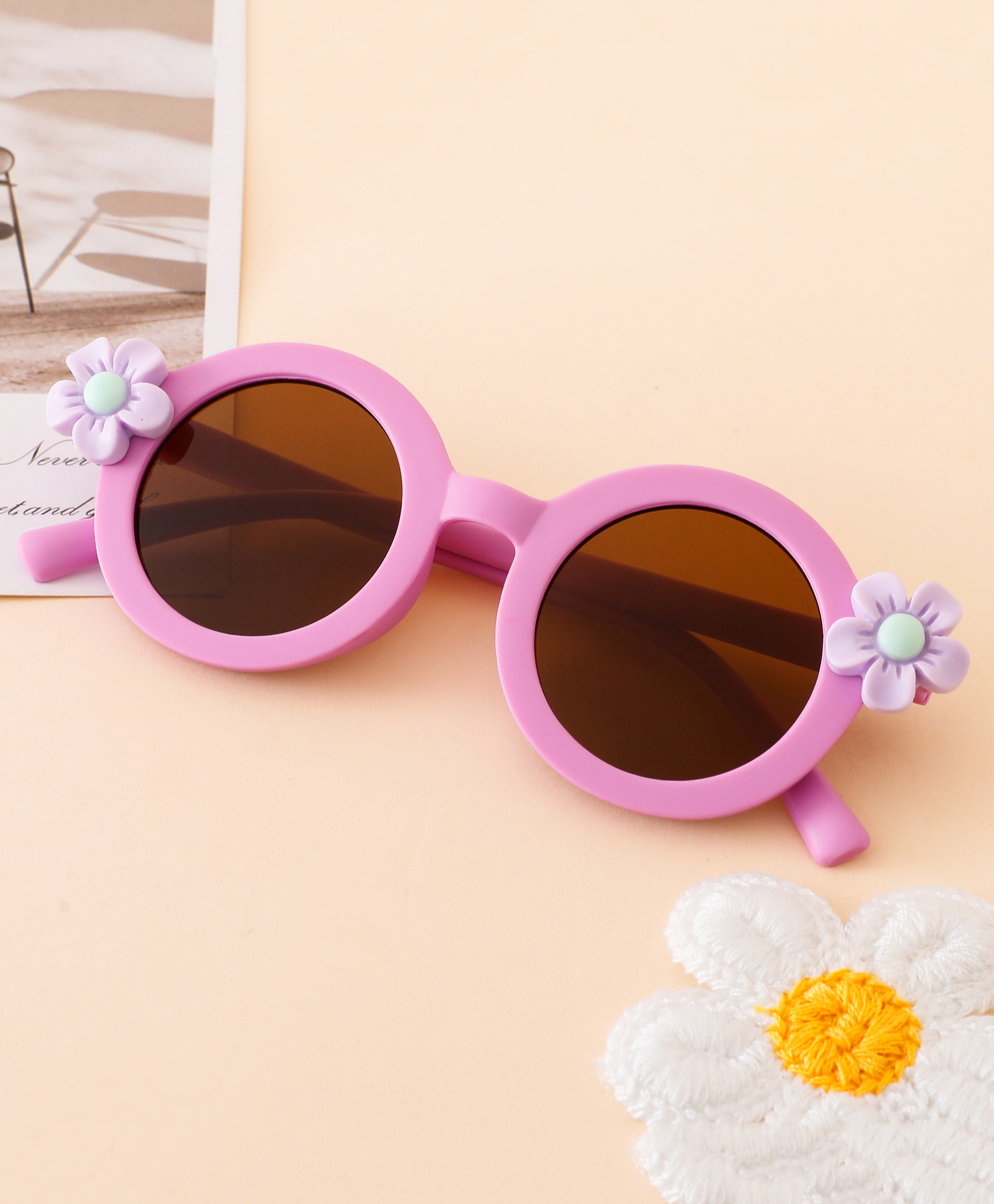 Babyhug Free Size Solid Color Sunglasses with Floral Applique - Mauve-image-43