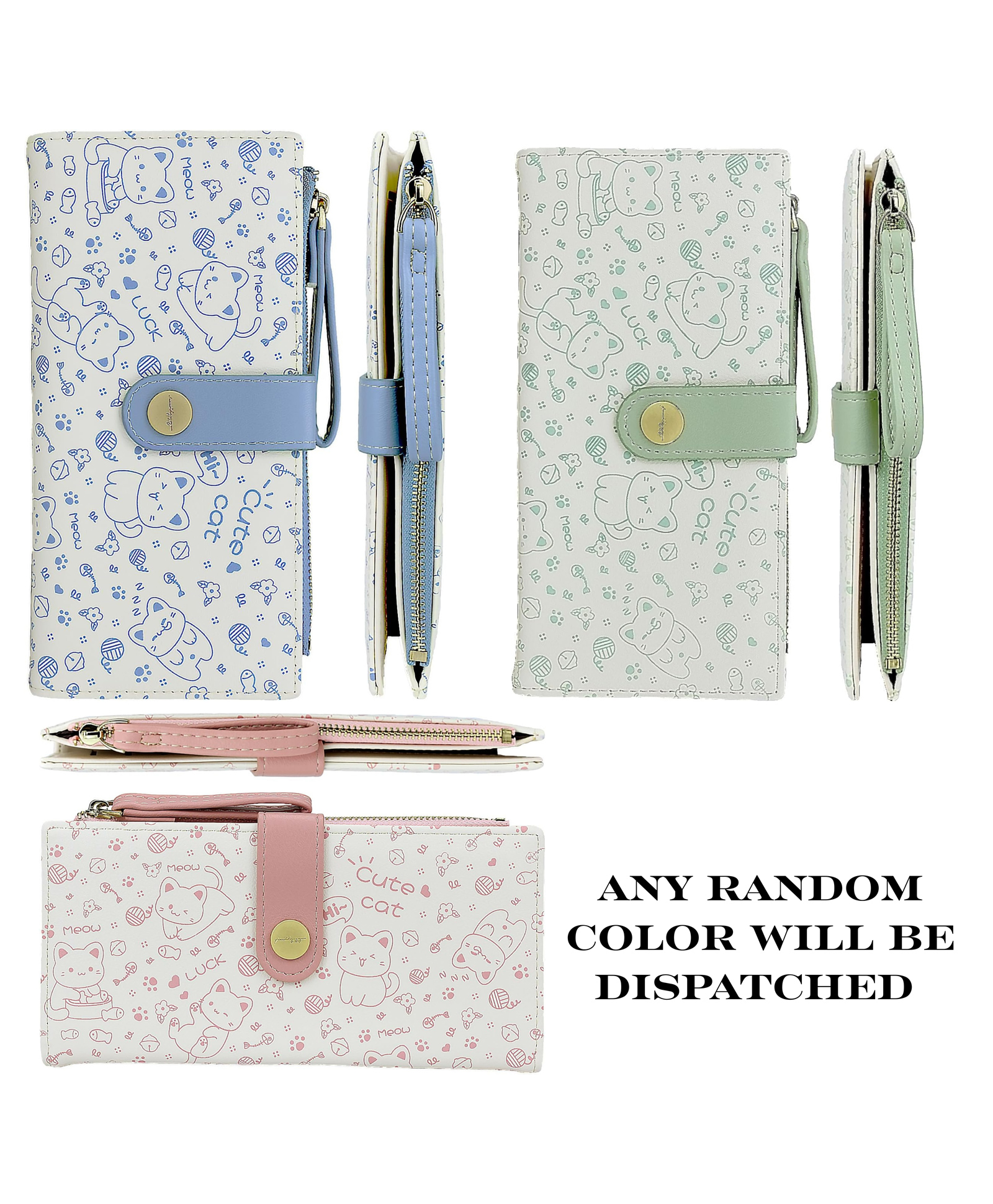 YAMAMA Cat Pattern Wallet for Women and Ladies, Long Leather Coin Purse with Cute Kawaii Design Minimalist Credit Card Holder and ID Window, Travel Cash Wallet for Ladies - Color May Vary-picture-13