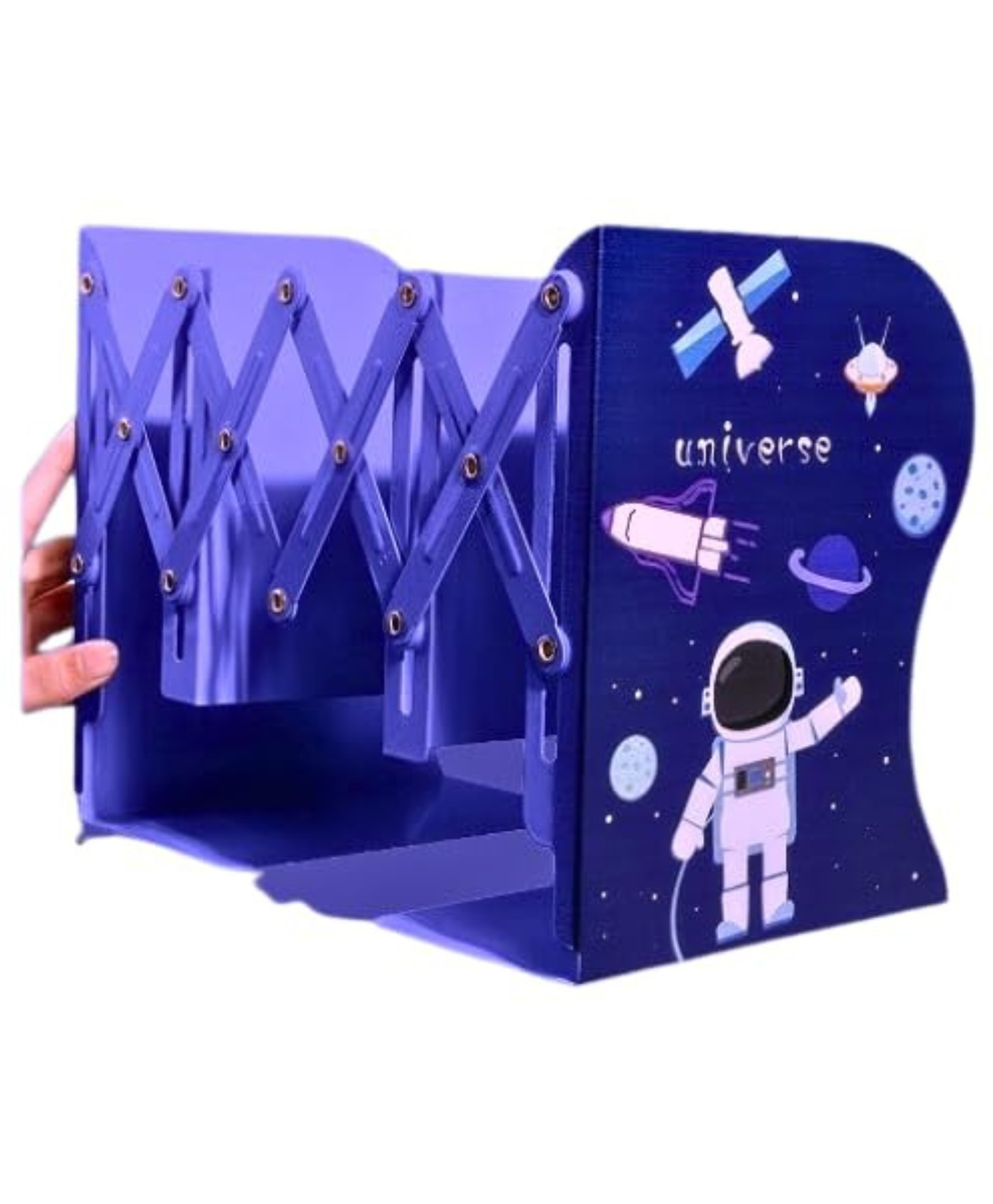 YAMAMA Space Theme Book Organizer For Boys & Girls | Expandable Adjustable Metal Book Stand | Book Rack for Kids | File Folder Organizer - Blue-image-12
