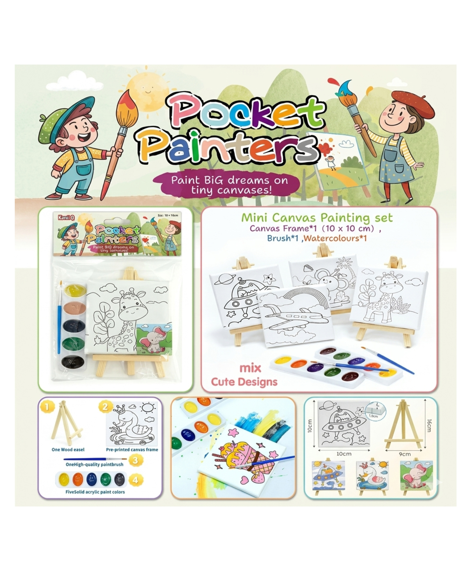 YAMAMA Mini Canvas Painting Set, Canvas Frame Pocket Painter Coloring Set for Kids And Adults - Color And Design May Vary-picture-28