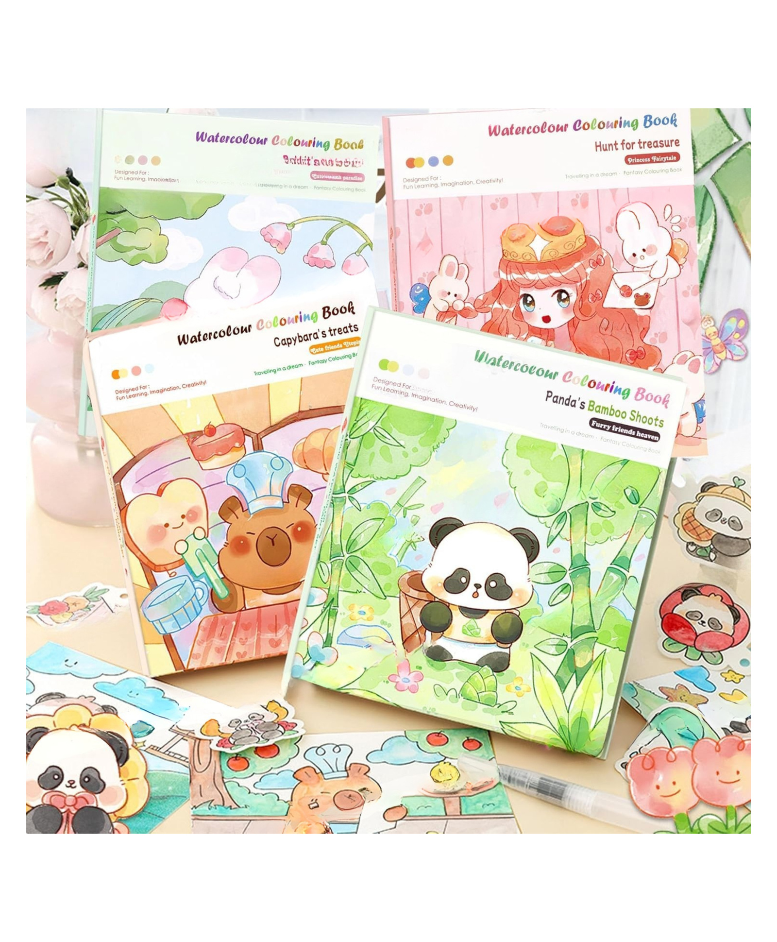 YAMAMA Cartoon Theme Watercolor Colouring Book for Kids, 12 Colours Solid with Brush & DIY Coloring Sheets, Art & Craft Activity Book for Boys & Girls - Color And Design May Vary-picture-13
