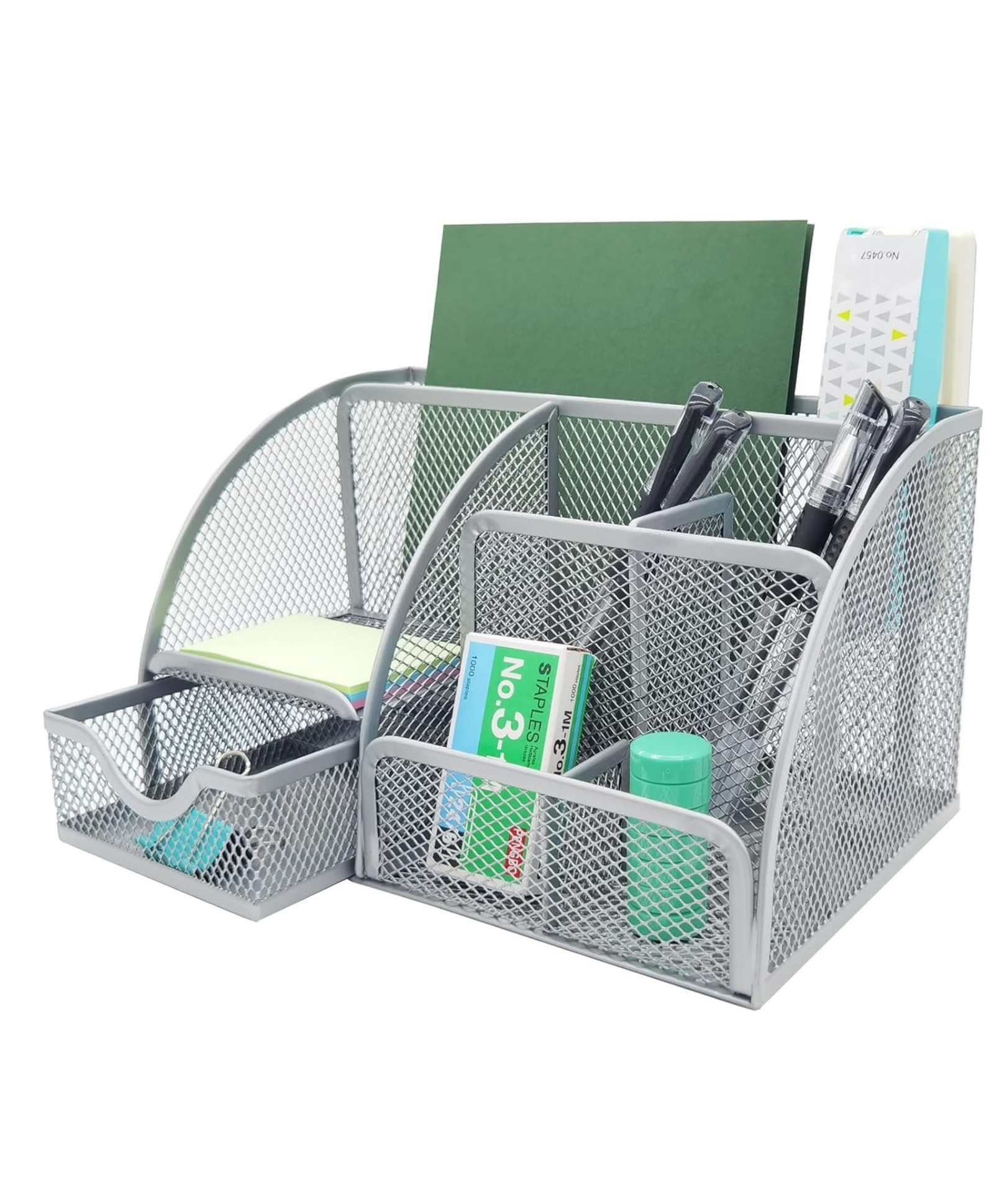 YAMAMA Office Desk Pen Holder & Accessories Organizer, Metal Mesh Desk Organizers and Storage, Pencil Holder & Office Supplies Caddy Desk Storage with Draw for Home, Office, School - Multicolor-image-0