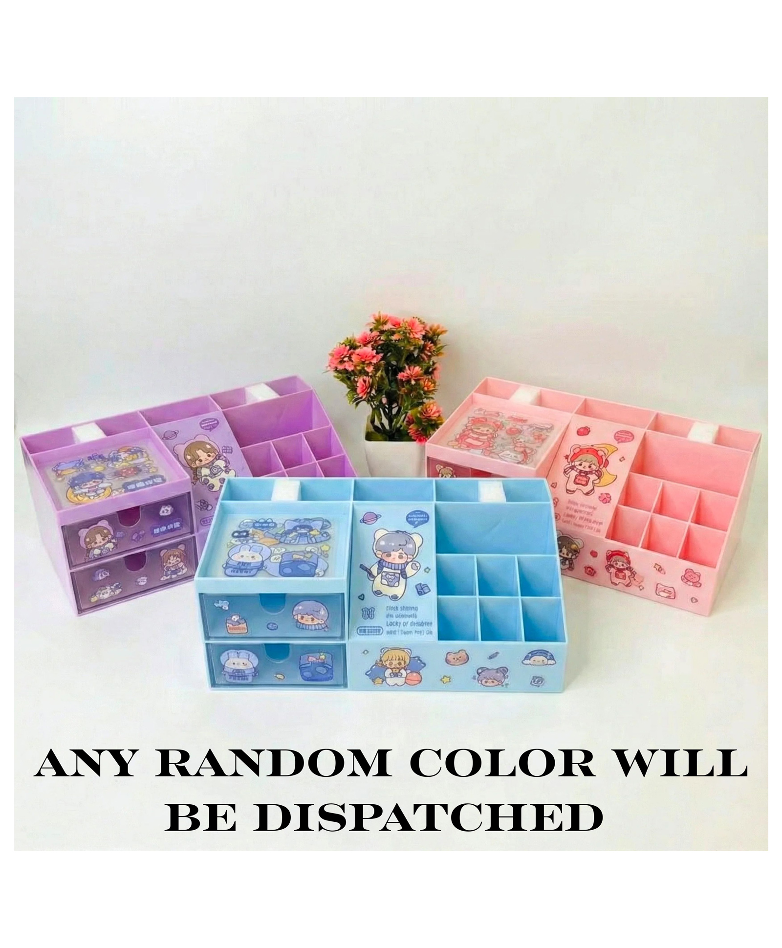 YAMAMA Multi-Functional Desk Drawer Organizer Storager Box inbuilt 9 Compartments and 2 Drawers with Kawaii Sticker Sheets - Color May Vary-image-45