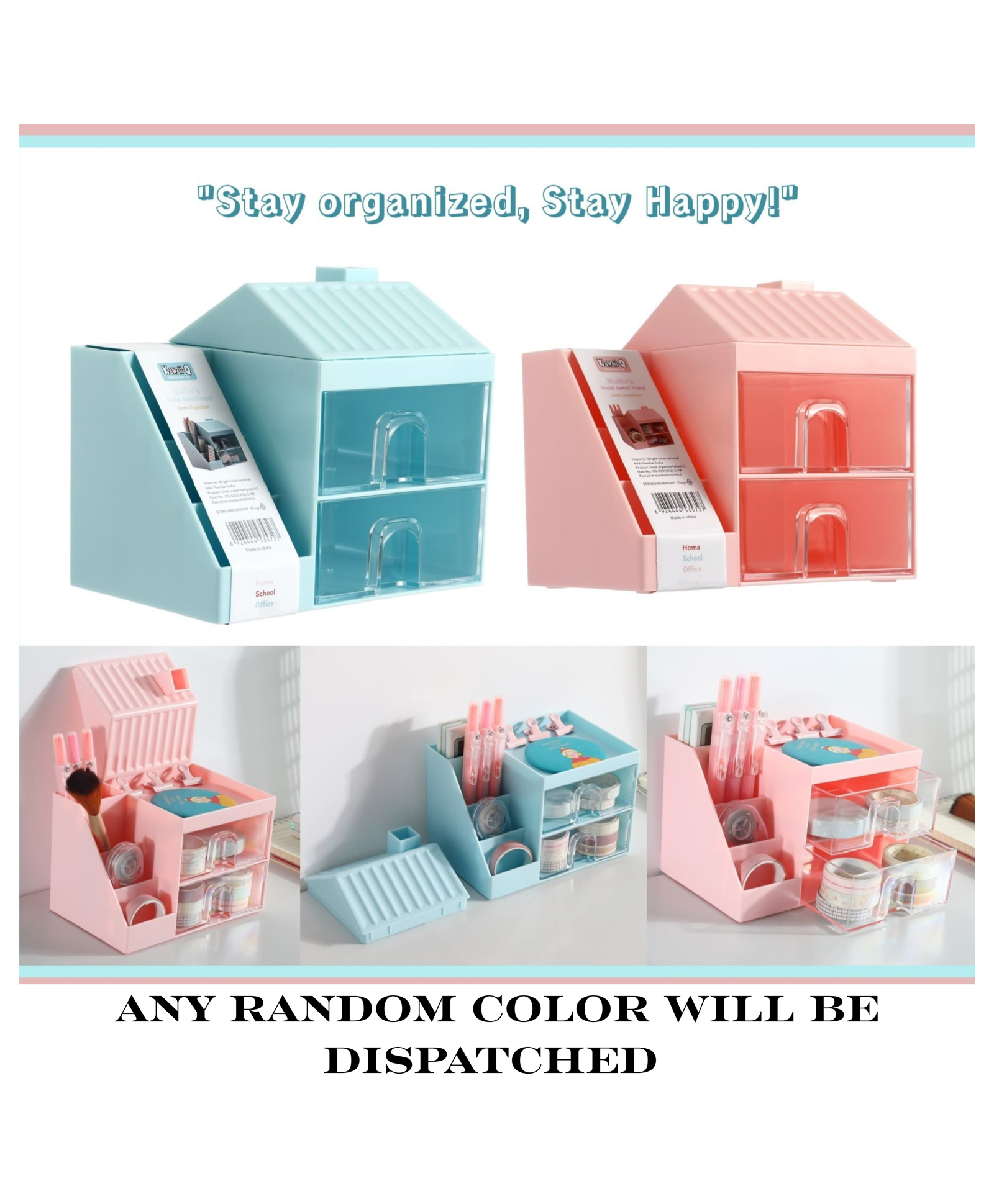 YAMAMA Stationary Desk Organizer, Hut Shaped Stationary Holder Stand with Drawer, Multifunctional Desk Organizer, Office Organizer, Storage Shelf for Office, School, Pen & Pencil - Color May Vary-image-44