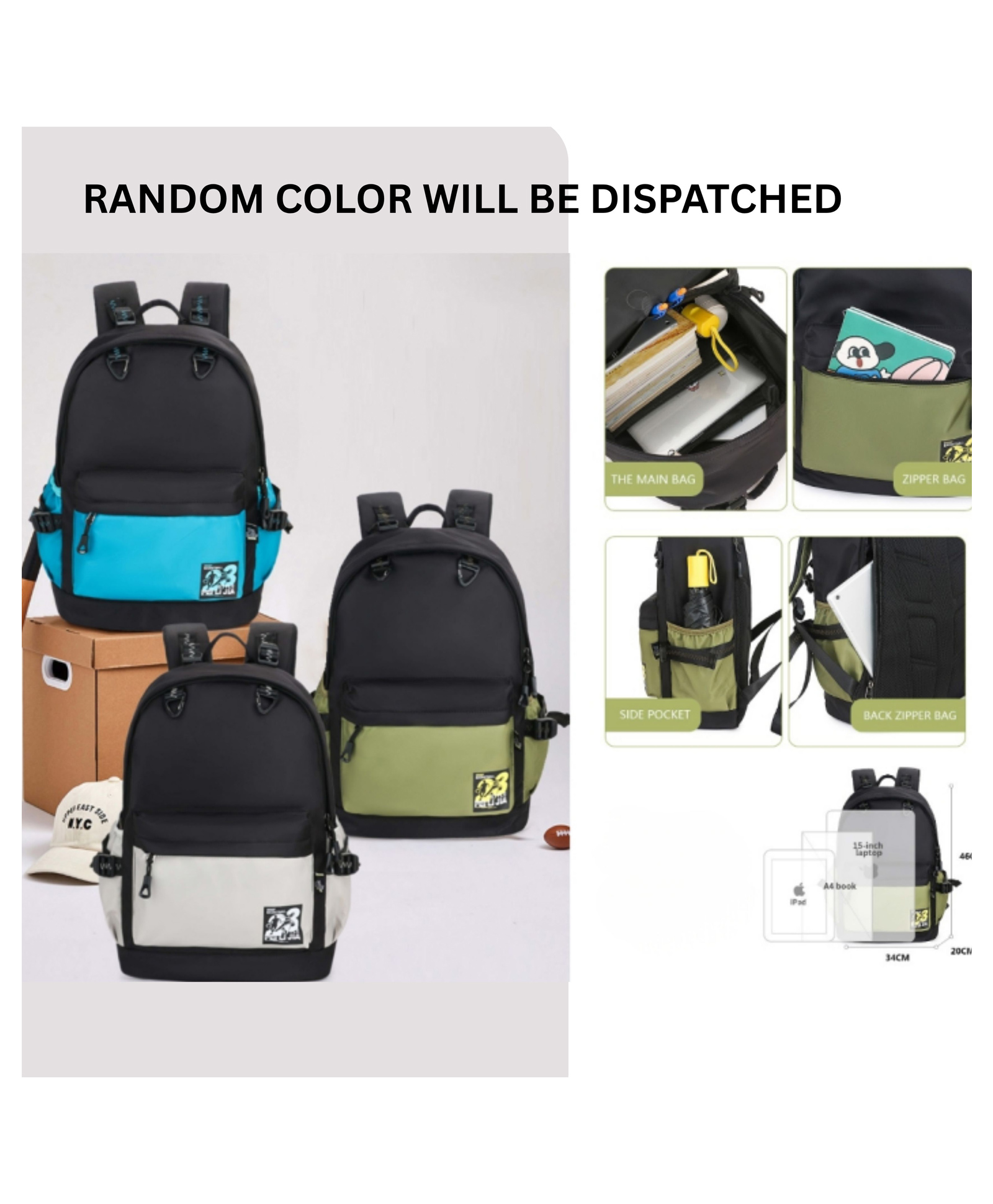 YAMAMA 18 Inch Backpacks Large Capacity Light Weight Laptop Stylish Durable Backpack With Adjustable Straps, Premium Design Bag For School, College, Office, Travel, Hiking Backpacks - Color May Vary-image-3