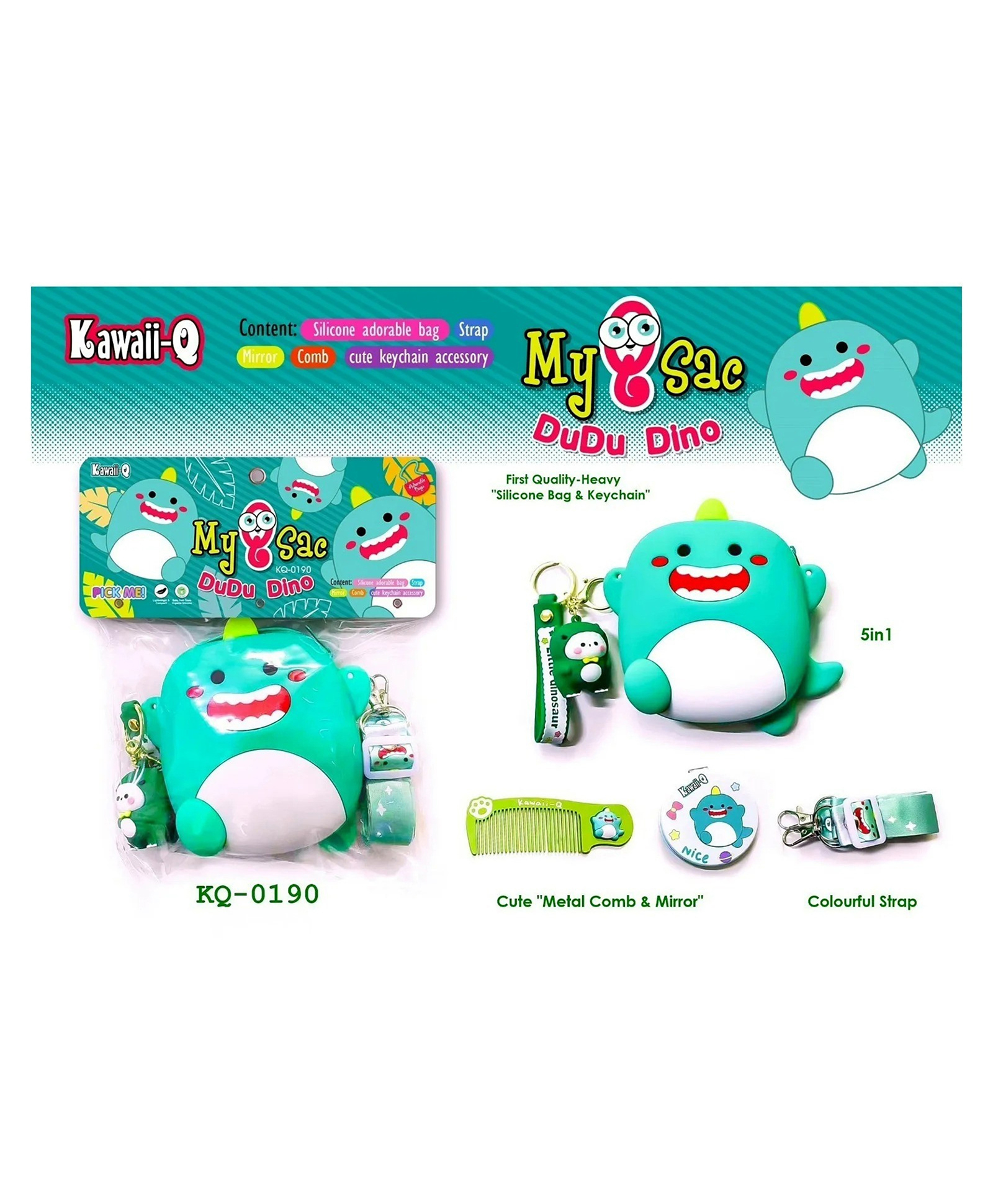YAMAMA 4.7 Inch Silicone Cute Dino Theme Sling Crossbody Purse Bags for Girls, Toys Handbag Shoulder Silicone Small Purse, Sling Bag with Key Ring, Comb and Mirror - Multicolor-image-22