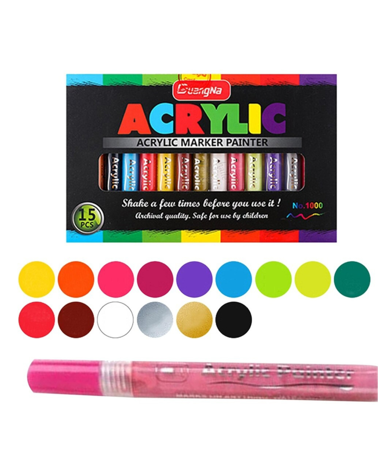 YAMAMA 15 Pcs Acrylic Paint Marker Pen Set | Paint Marker Pen for Rocks Painting, Ceramic, Glass, Wood, Fabric, Canvas, Mugs | 15 Colors Medium Point Tip Art Markers - Multicolor-image-3