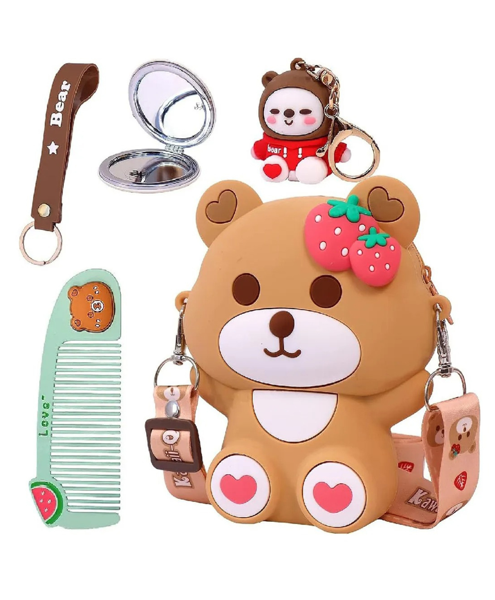 YAMAMA 5.5 Inch Silicone Cute Cartoon Sling Crossbody Purse Bags for Girls, Toys Handbag Shoulder Silicone Small Purse, Sling Bag with Key Ring, Comb and Mirror - (Pack of 1 - Color May Vary)-image-21