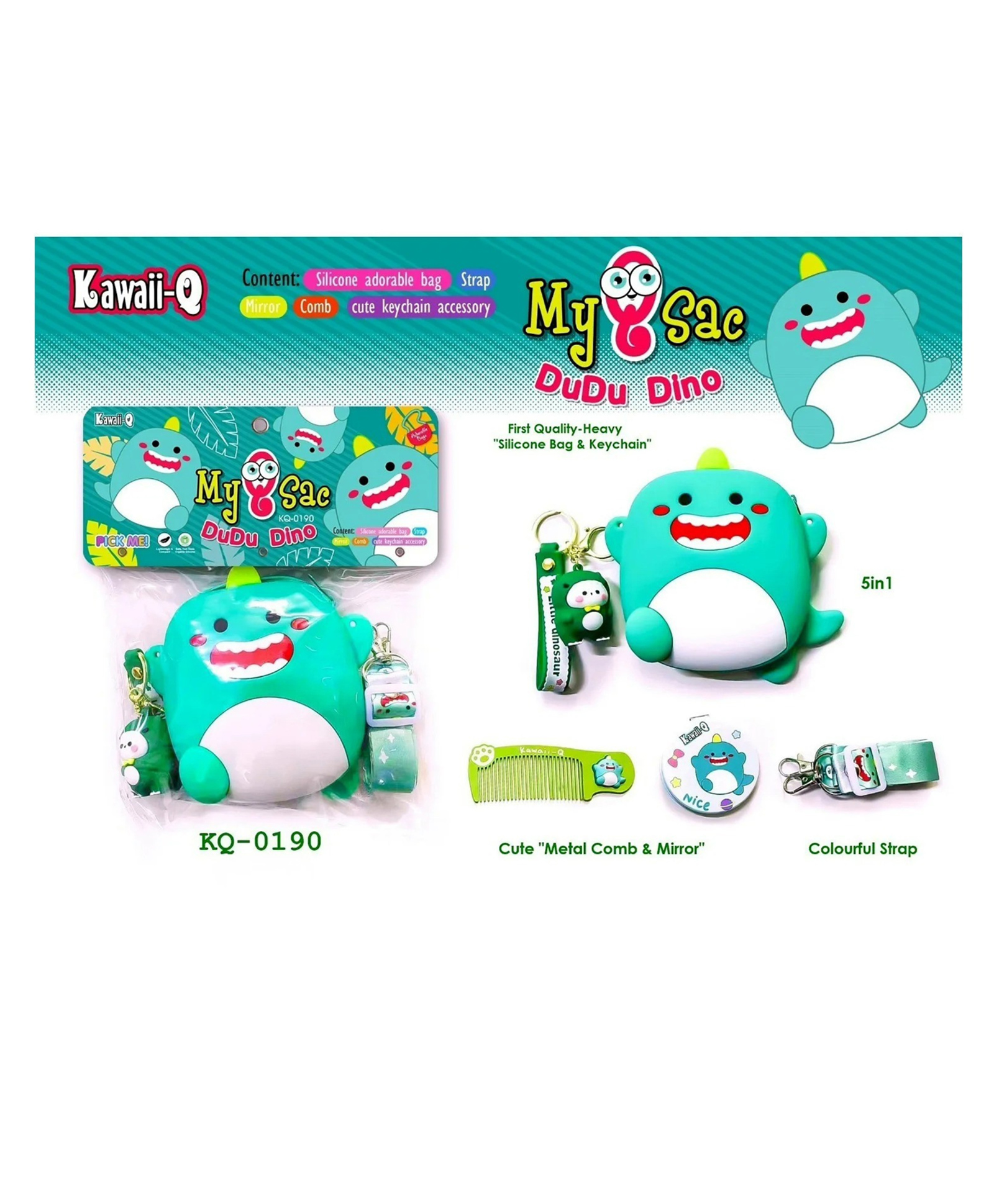 YAMAMA 4.7 Inch Silicone Cute Dino Theme Sling Crossbody Purse Bags for Girls, Toys Handbag Shoulder Silicone Small Purse, Sling Bag with Key Ring, Comb and Mirror - Multicolor-image-39