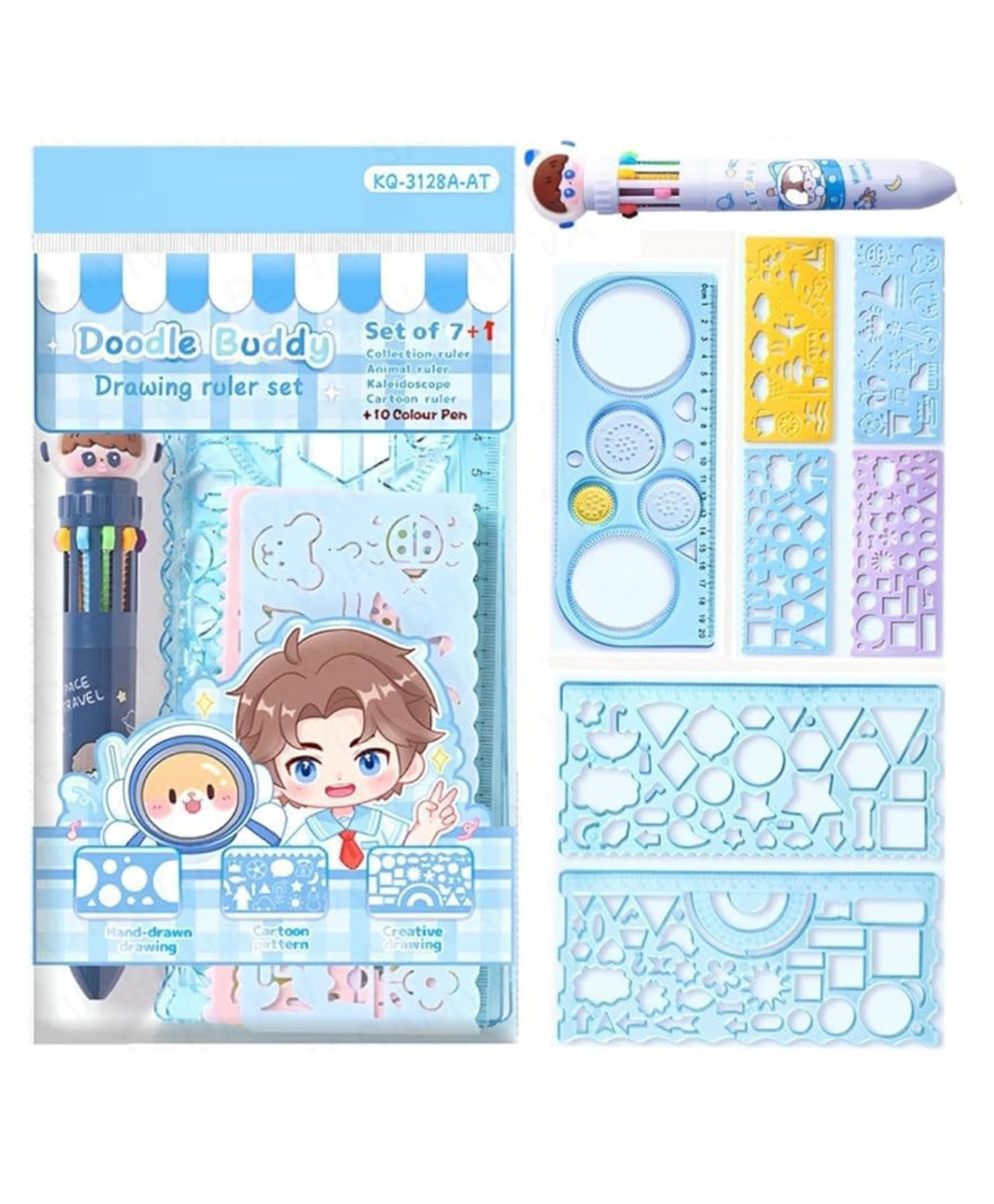 YAMAMA Cute Creative Doodle Ruler Stationery Set for Kids DIY Drawing Tools, Stencils & Geometric Shapes for Fun Learning & Art Projects Supplies for School & Home Use - Multicolor-image-42